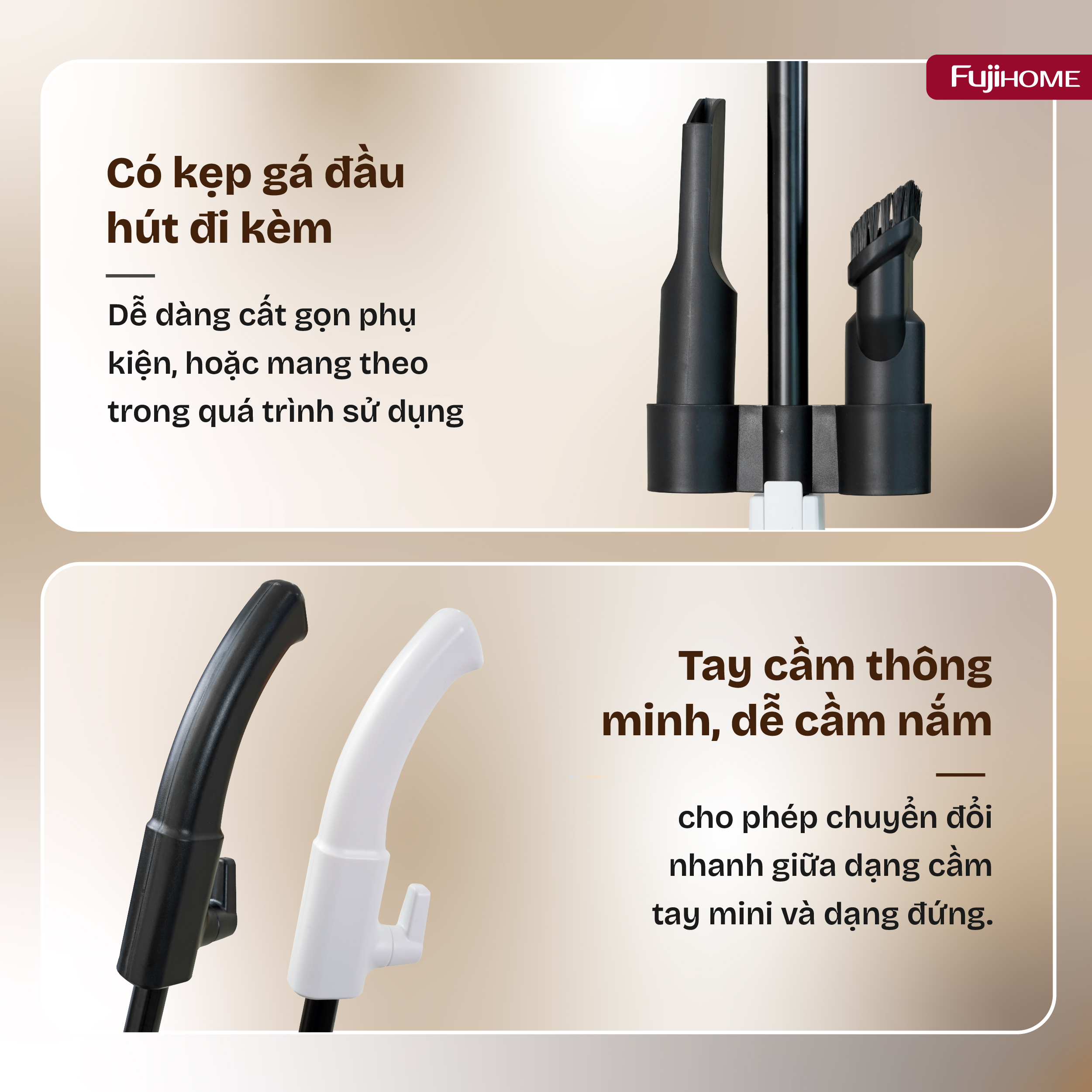 Thiết kế 2 trong 1 dạng đứng và cầm tay linh hoạt của FujiHome VC06