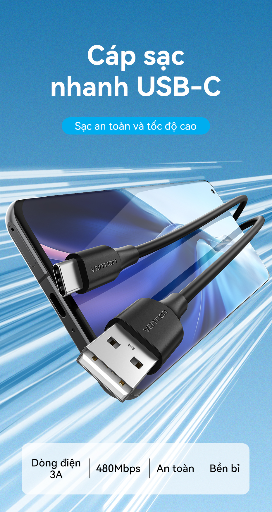 Cáp Sạc Nhanh 60W Vention USB Type C Tốc Độ Truyền 480Mbps Dùng Cho Phone Xiaomi / Samsung / OPPO – ảnh mô tả chi tiết 12