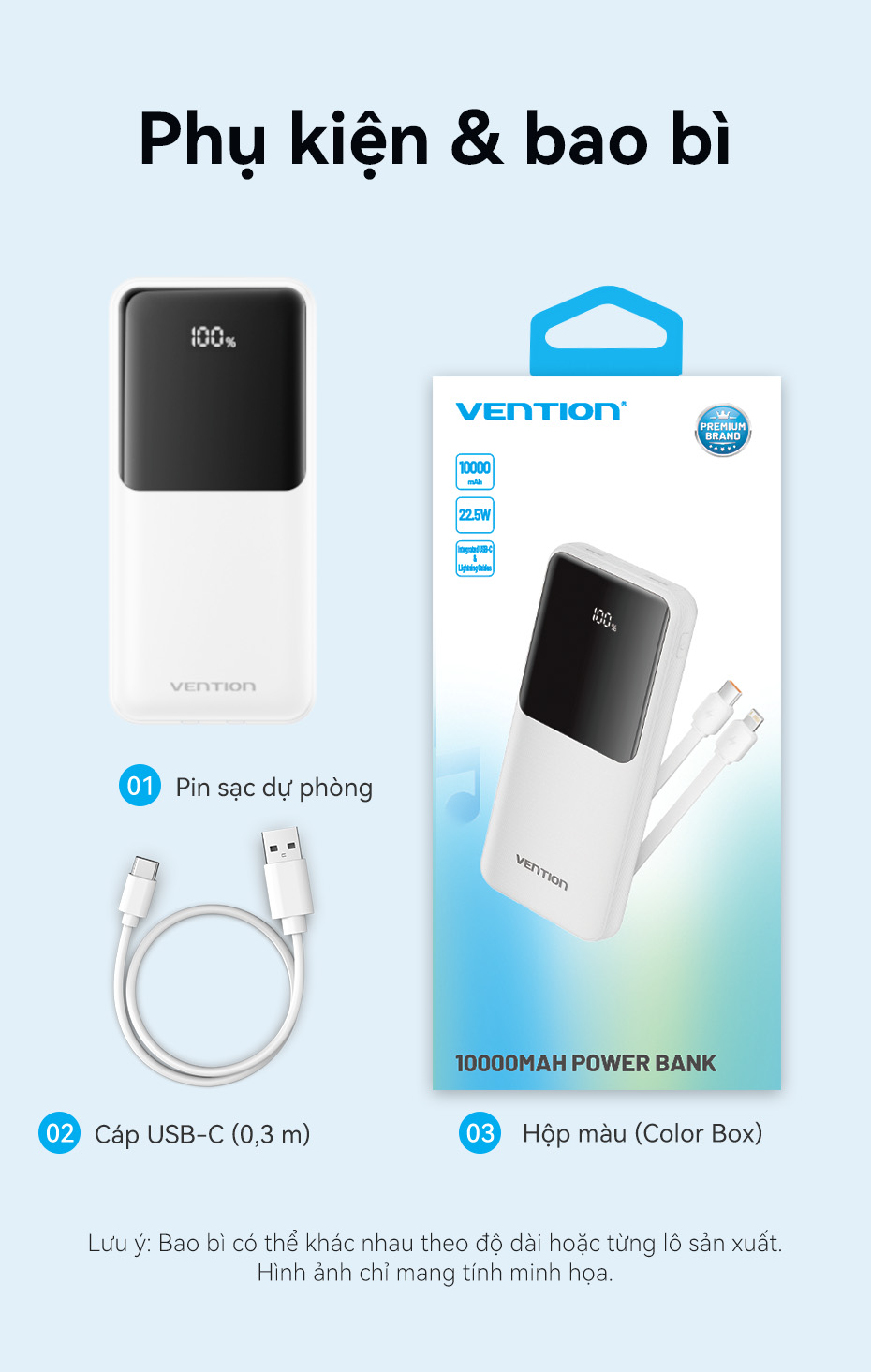 Pin Sạc Dự Phòng 22.5W 20000mAh Vention,Tích Hợp Cáp Type-C Và Light, Sạc Nhanh PD/QC, Màn Hình LED – ảnh mô tả chi tiết 11