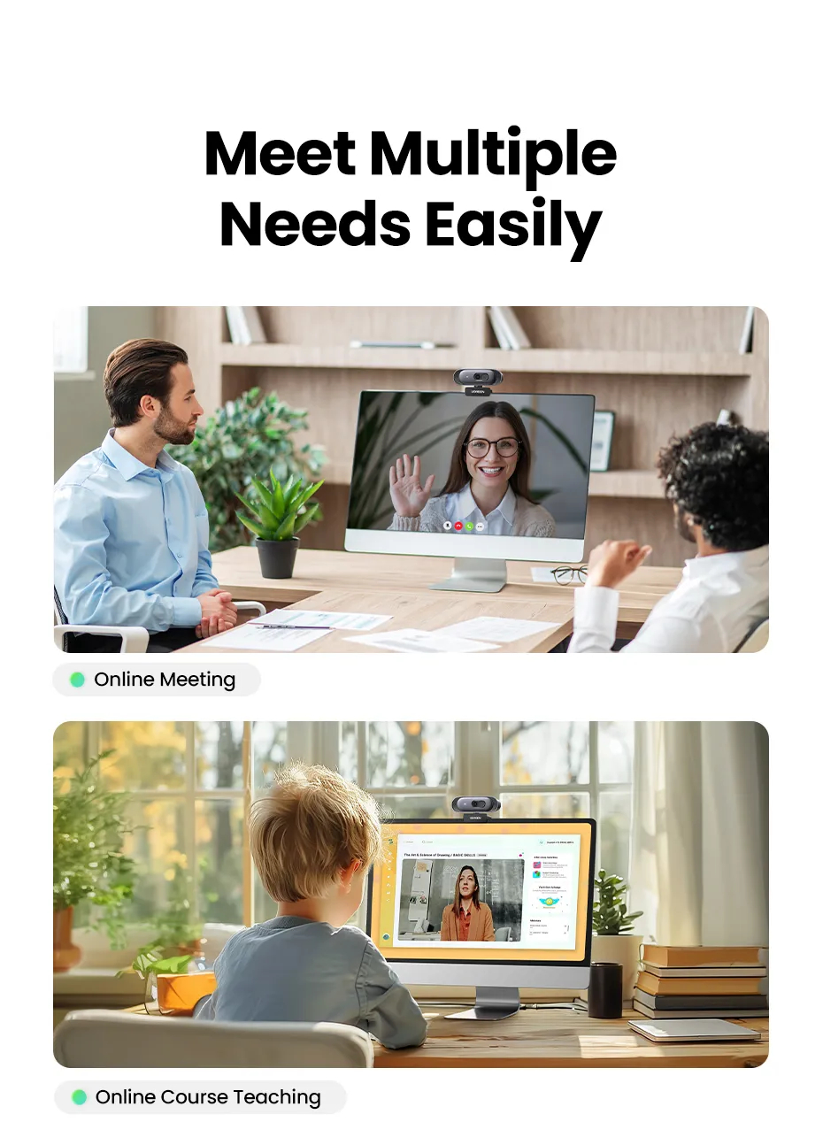 Webcam Ugreen 35626 tích hợp chân đế tiện lợi tùy chọn