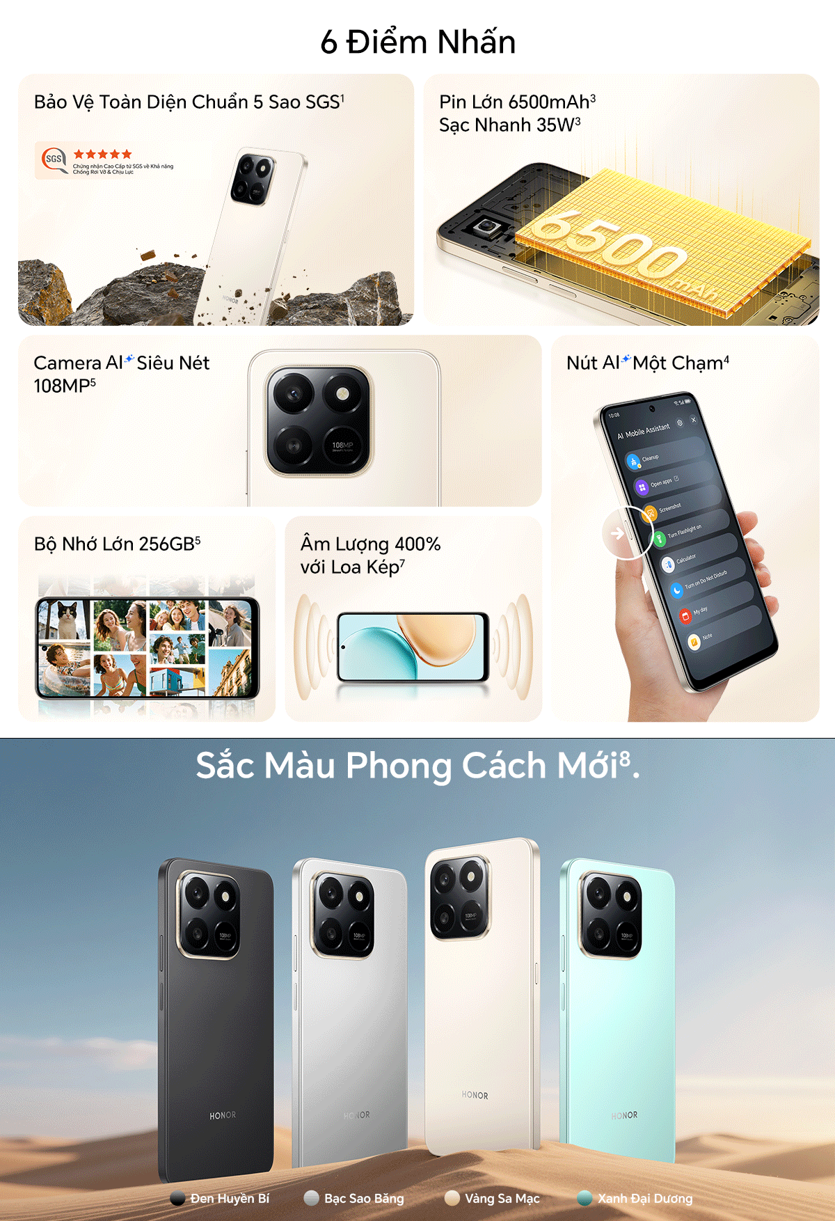 Điện Thoại HONOR X7d 8GB+128/256GB | Pin 6500mAh | Camera 108MP | Bảo hành 18 Tháng