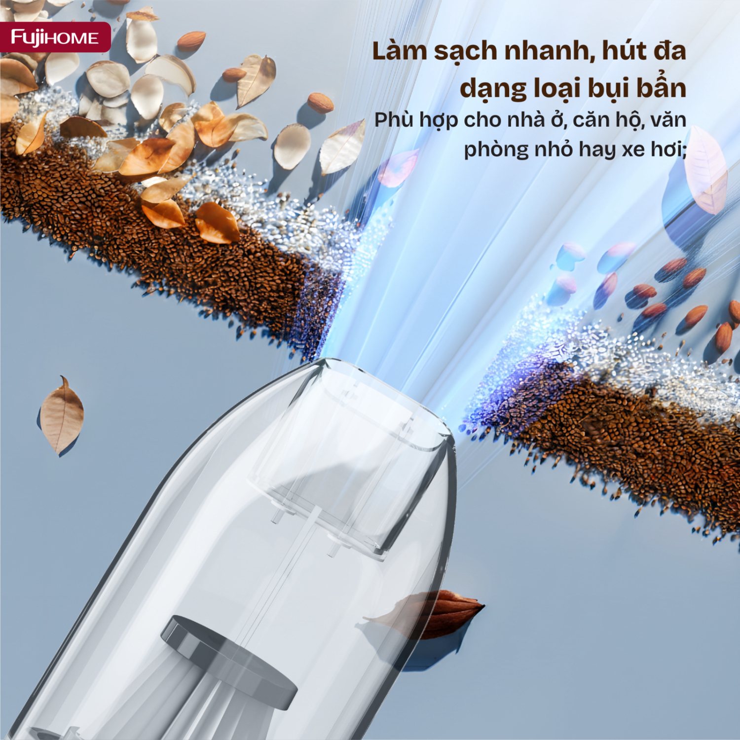 Lực hút 6000Pa mạnh mẽ làm sạch nội thất ô tô và nhà cửa