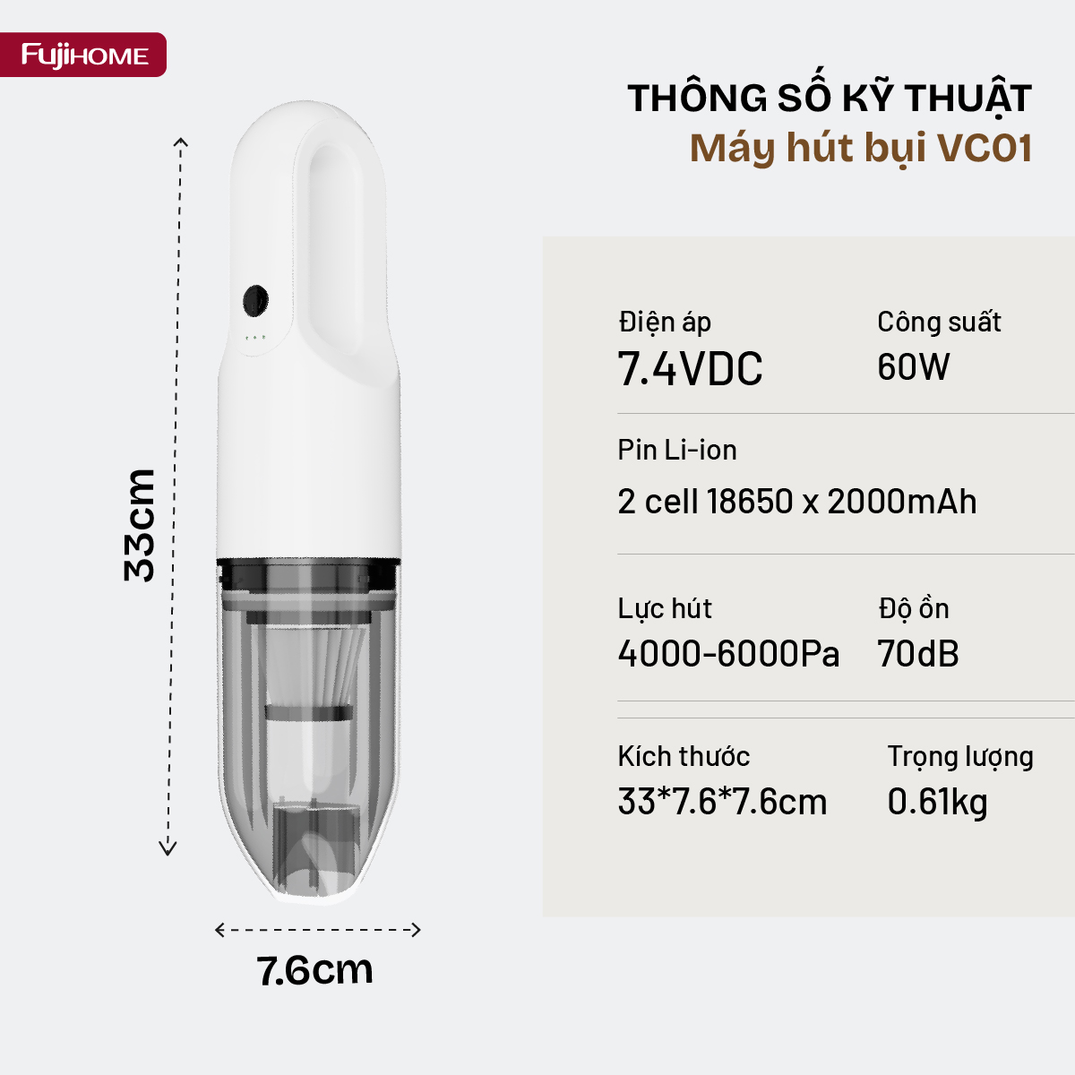 Kích thước và trọng lượng nhỏ gọn tiện lợi mang theo