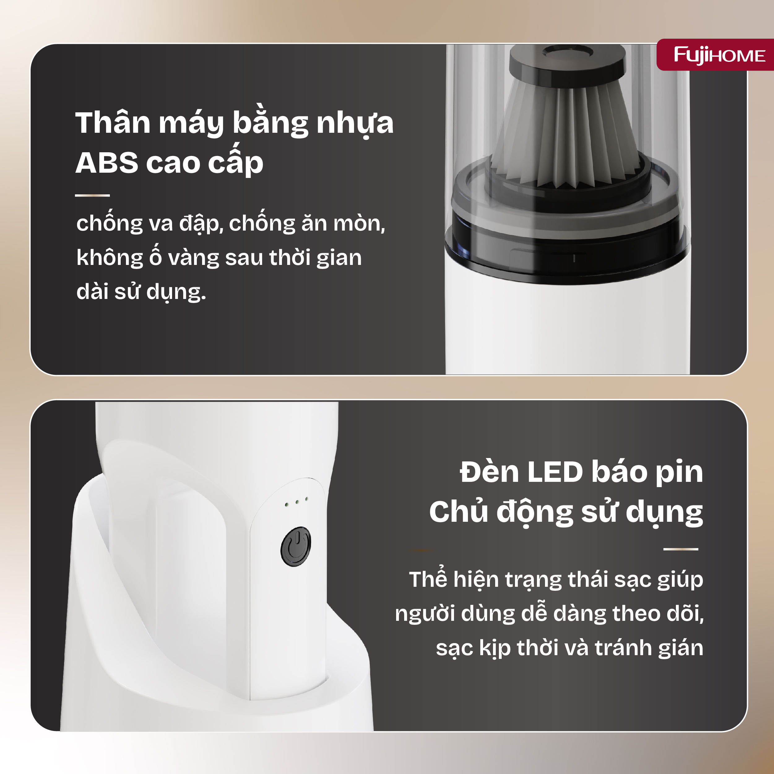 Hộp phụ kiện đóng gói đầy đủ của máy hút bụi cầm tay FUJIHOME VC01