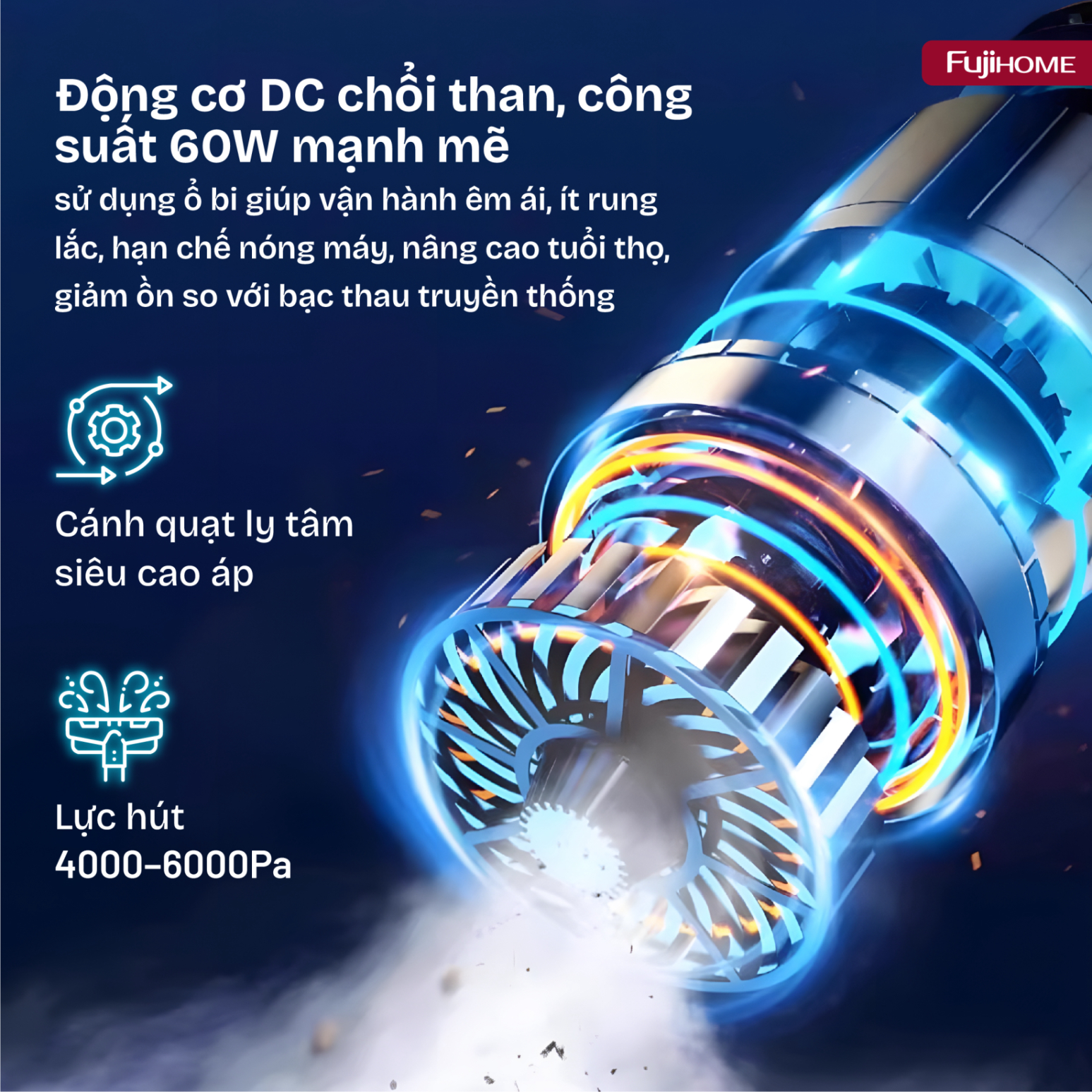 Chi tiết thiết kế nhỏ gọn máy hút bụi cầm tay FUJIHOME VC01
