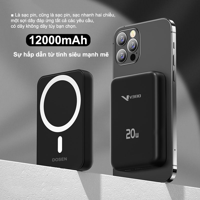 Dosen Mini Từ Tính Không Dây 10000mah 12000mAh 22.5W Sạc Nhanh Power Bank có nam châm thích hợp cho phone – ảnh mô tả chi tiết 1