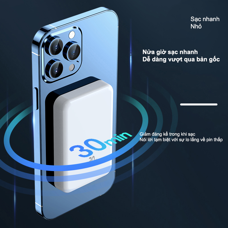 Dosen Mini Từ Tính Không Dây 10000mah 12000mAh 22.5W Sạc Nhanh Power Bank có nam châm thích hợp cho phone – ảnh mô tả chi tiết 3