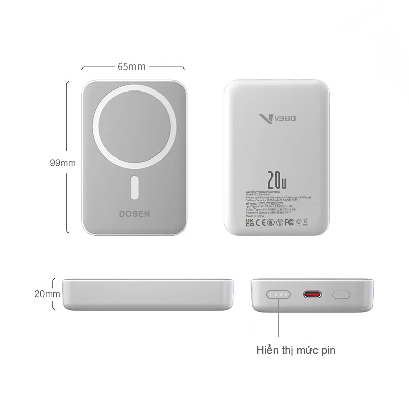 Dosen Mini Từ Tính Không Dây 10000mah 12000mAh 22.5W Sạc Nhanh Power Bank có nam châm thích hợp cho phone – ảnh mô tả chi tiết 6