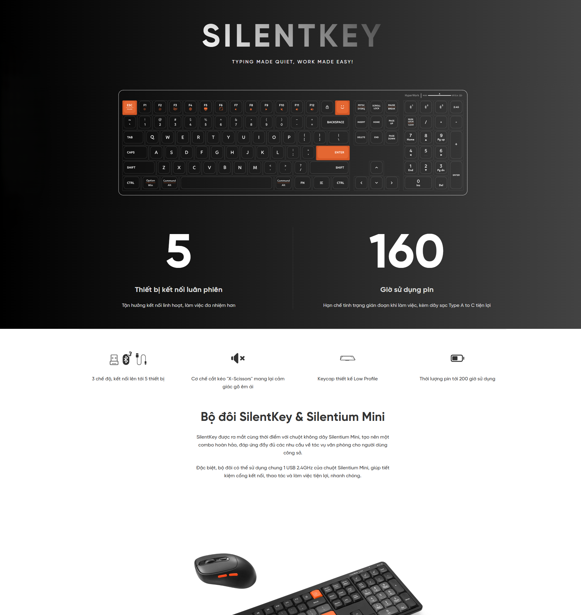 [Full VAT] Bàn phím HyperWork SilentKey TS01 / TS01M - 3 Mode kết nối ...