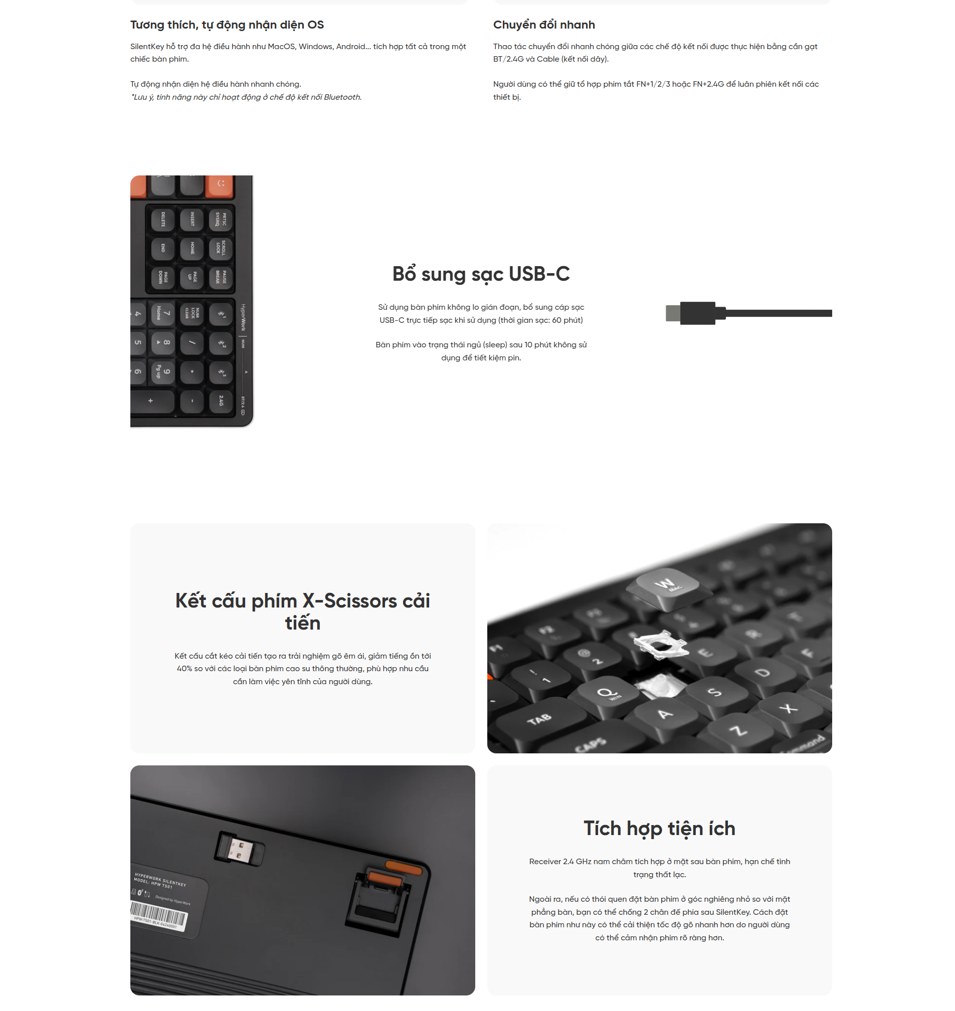 [Full VAT] Bàn phím HyperWork SilentKey TS01 / TS01M - 3 Mode kết nối ...