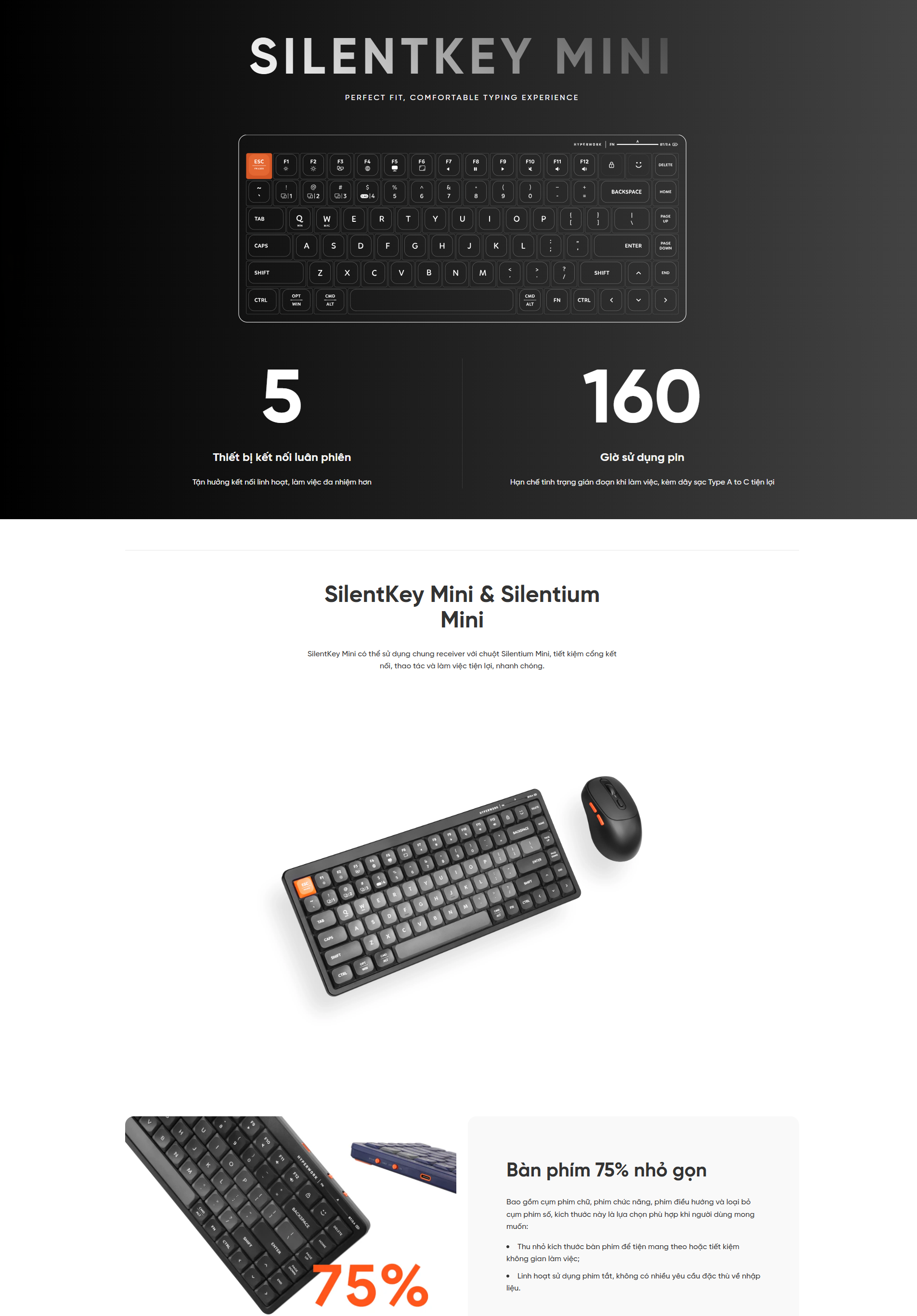 [Full VAT] Bàn phím HyperWork SilentKey TS01 / TS01M - 3 Mode kết nối ...
