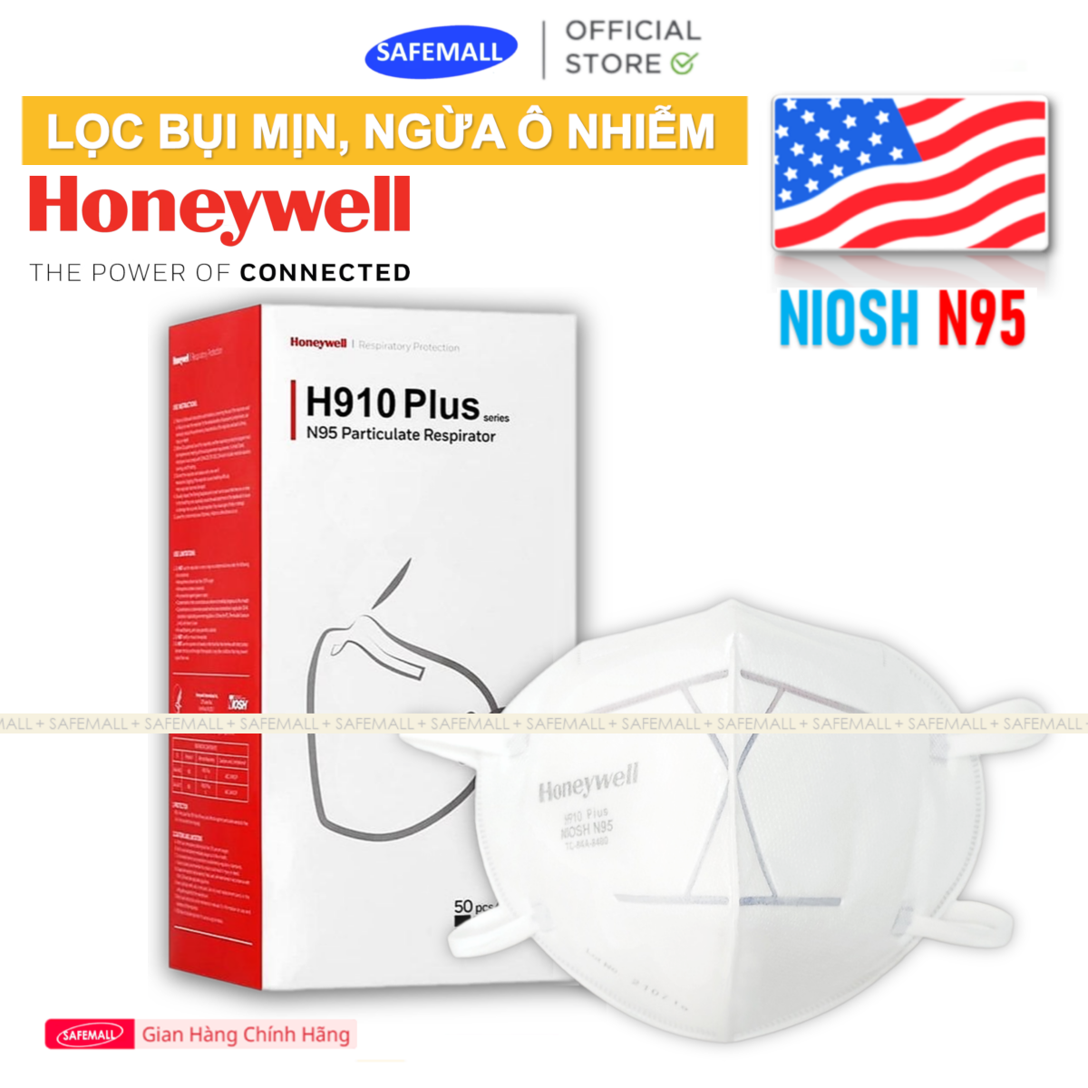 Hộp 50 chiếc khẩu trang Honeywell H910 Plus tiêu chuẩn N95 Mỹ, lọc bui ...