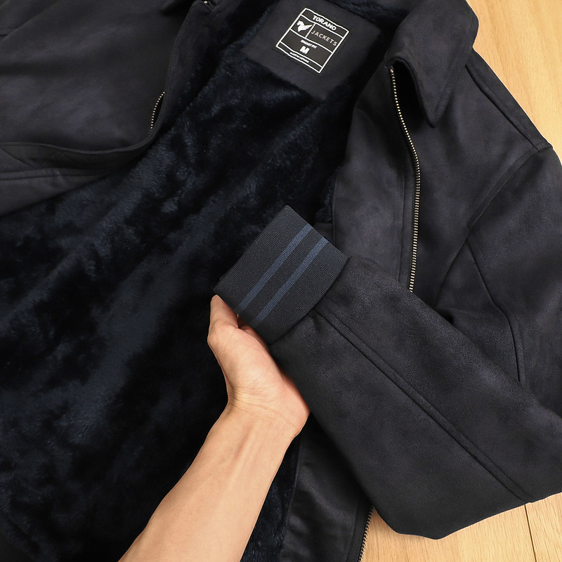 Áo khoác nam da lộn lót lông BIKER JACKET TORANO basic cổ bẻ thêu logo ...