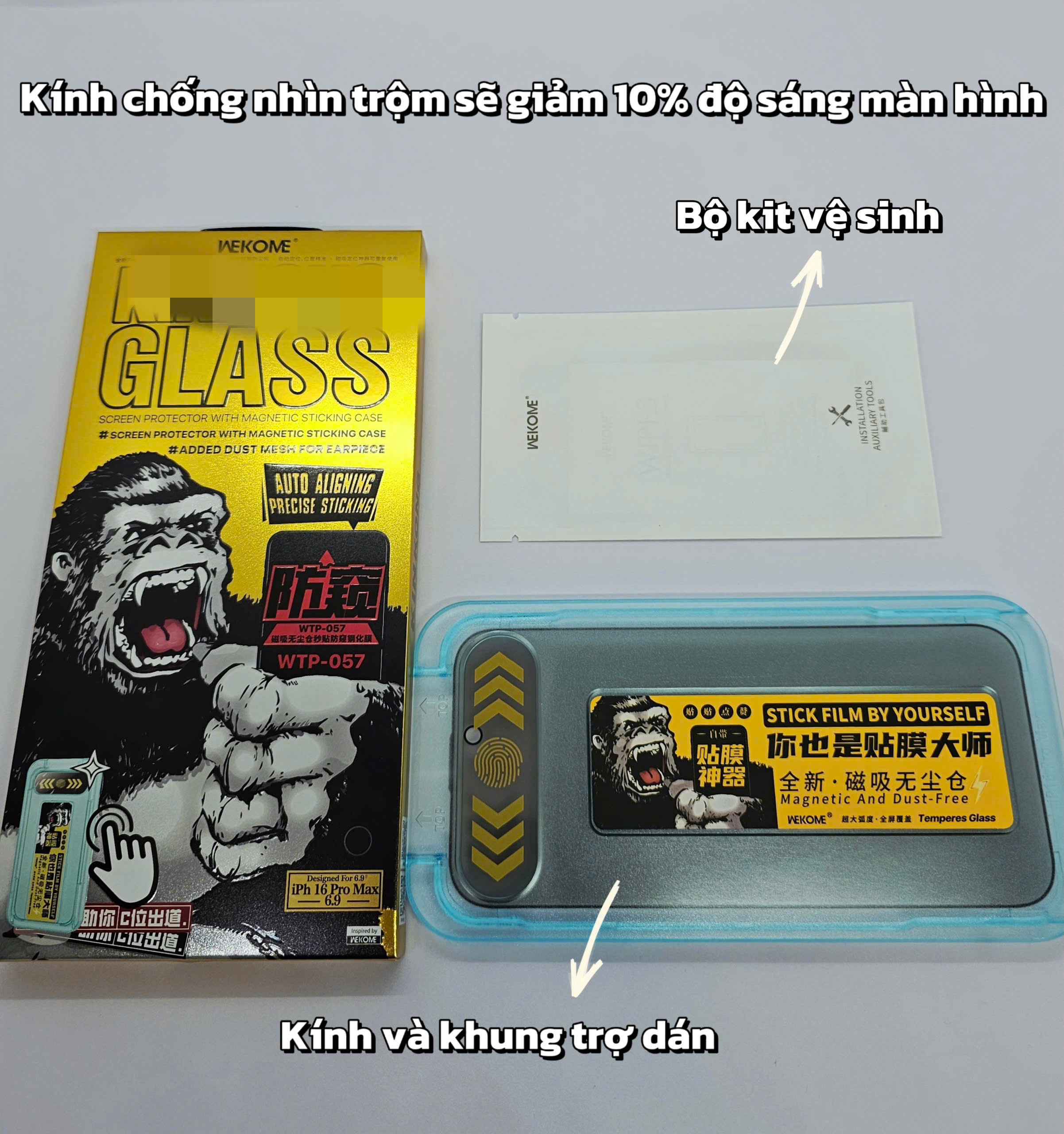 [BÁN CHẠY] Kính Cường Lực KINGKONG KHUNG TỰ DÁN WK Design WTP 034/057 | Trong suốt HD/Chống nhìn trộm Cho IP X–18Pro Max – ảnh mô tả chi tiết 3
