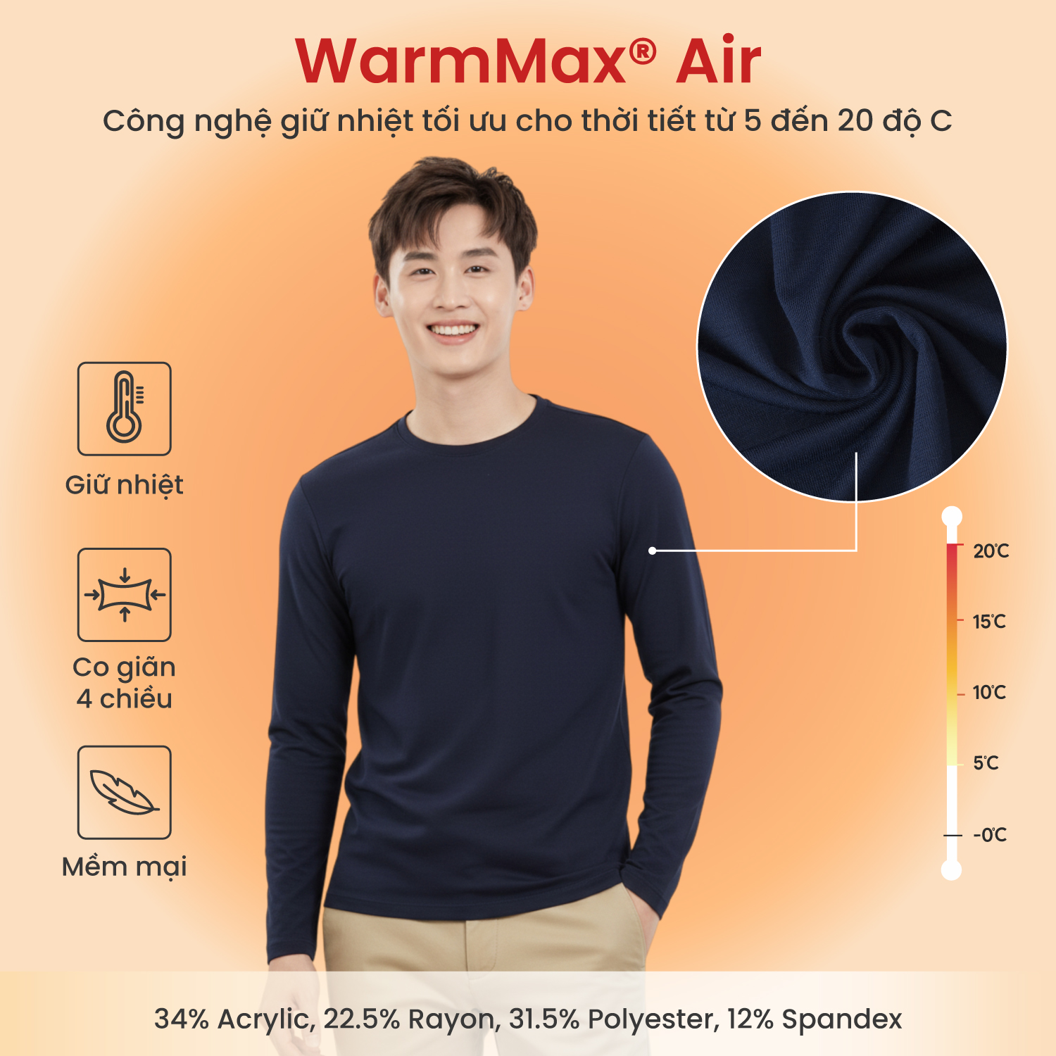 Áo giữ nhiệt nam WarmMax Air TOKYOLIFE cổ tròn vải co giãn ôm body giữ ...