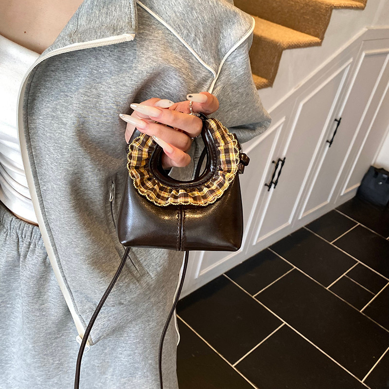 Túi đeo vai nữ mini rút miệng caro phong cách dễ thương, túi đeo chéo ...