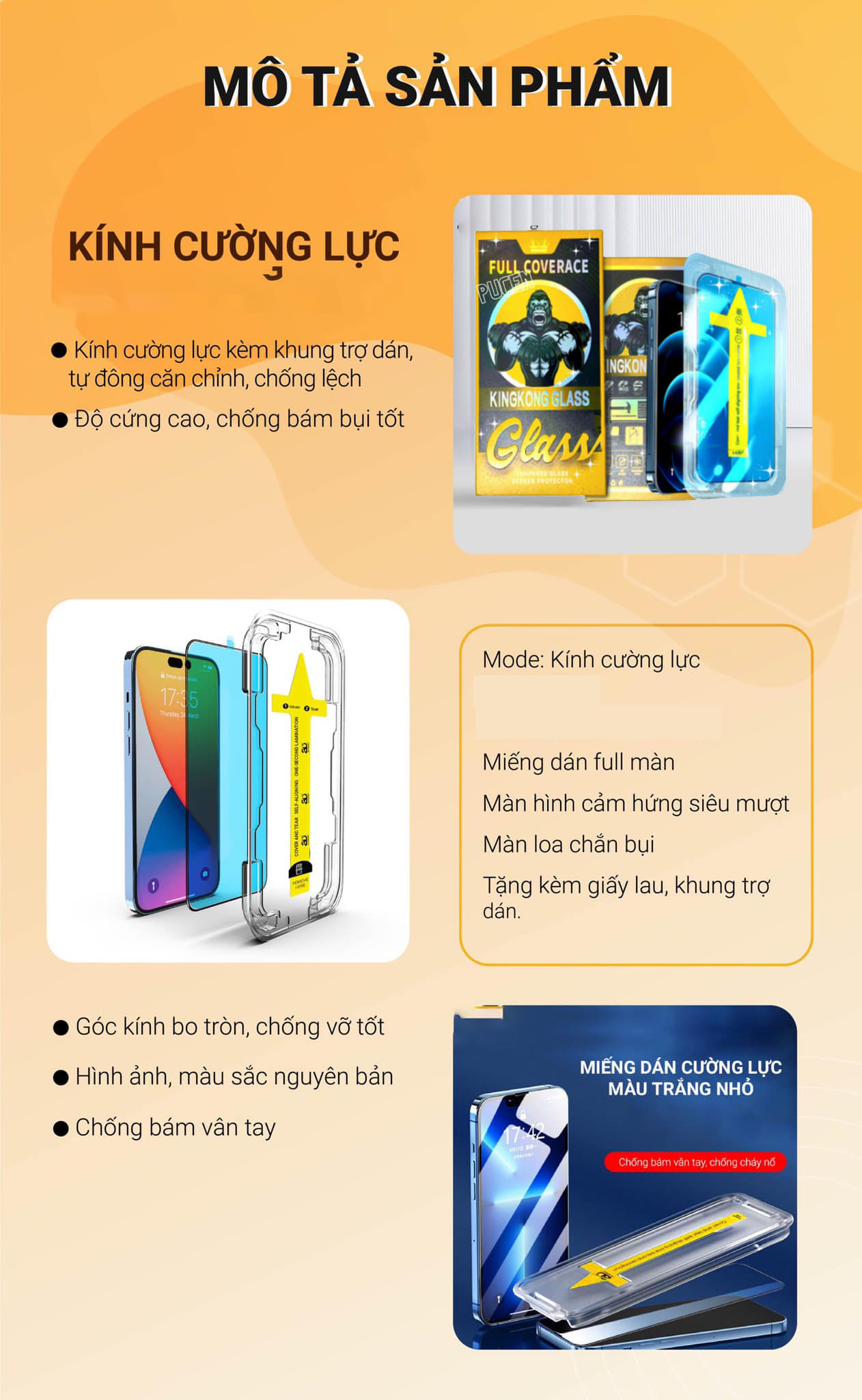 Kính Cường Lực KINGKONG GLASS Tự dán Chống Nhìn Trộm cho ip 14 Pro max 15 16 17 Promax 18 Pro 11 12 13 Pro Max Xs max – ảnh mô tả chi tiết 1