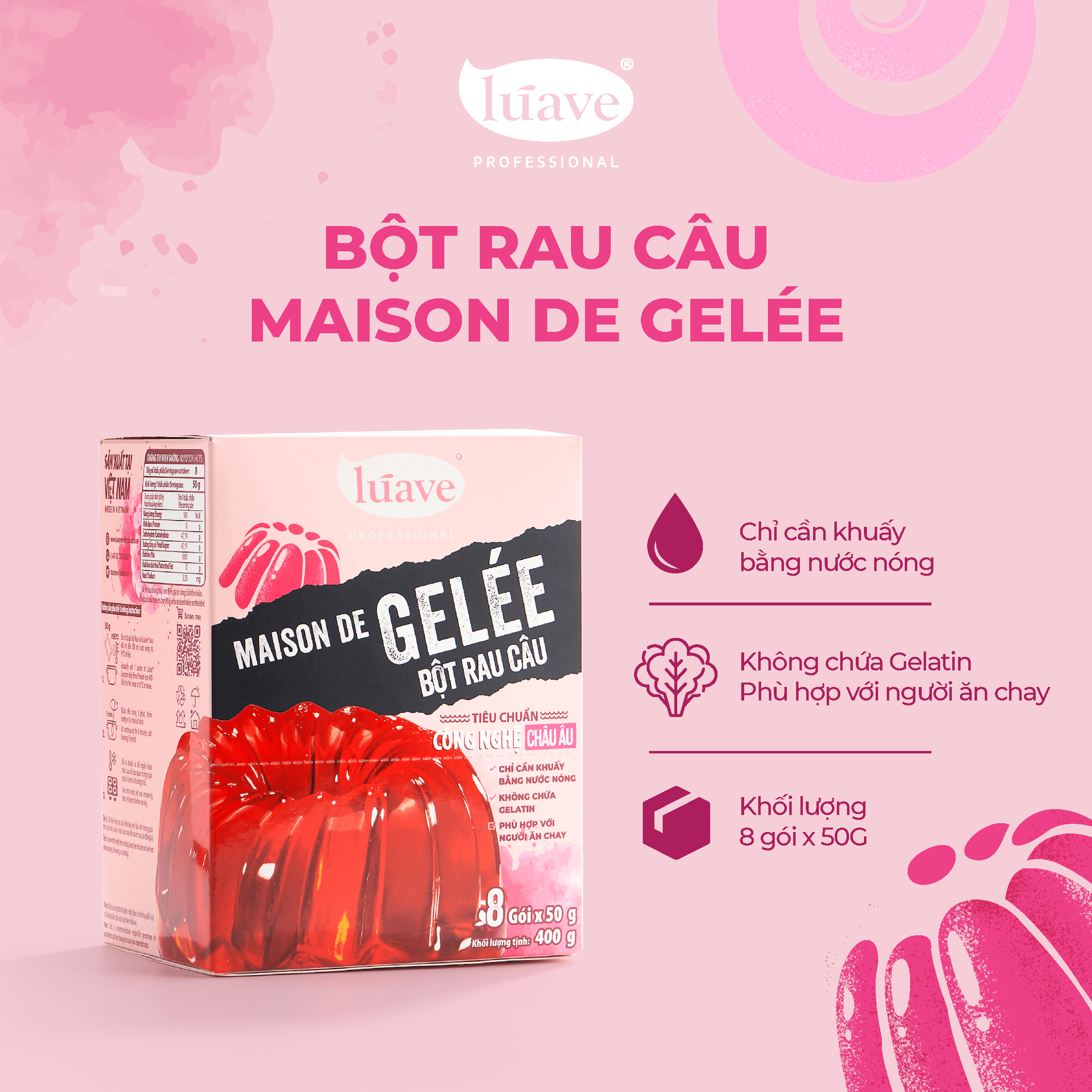 Bột rau câu dẻo Lúave, không cần nấu, chỉ cần khuấy với nước nóng ...