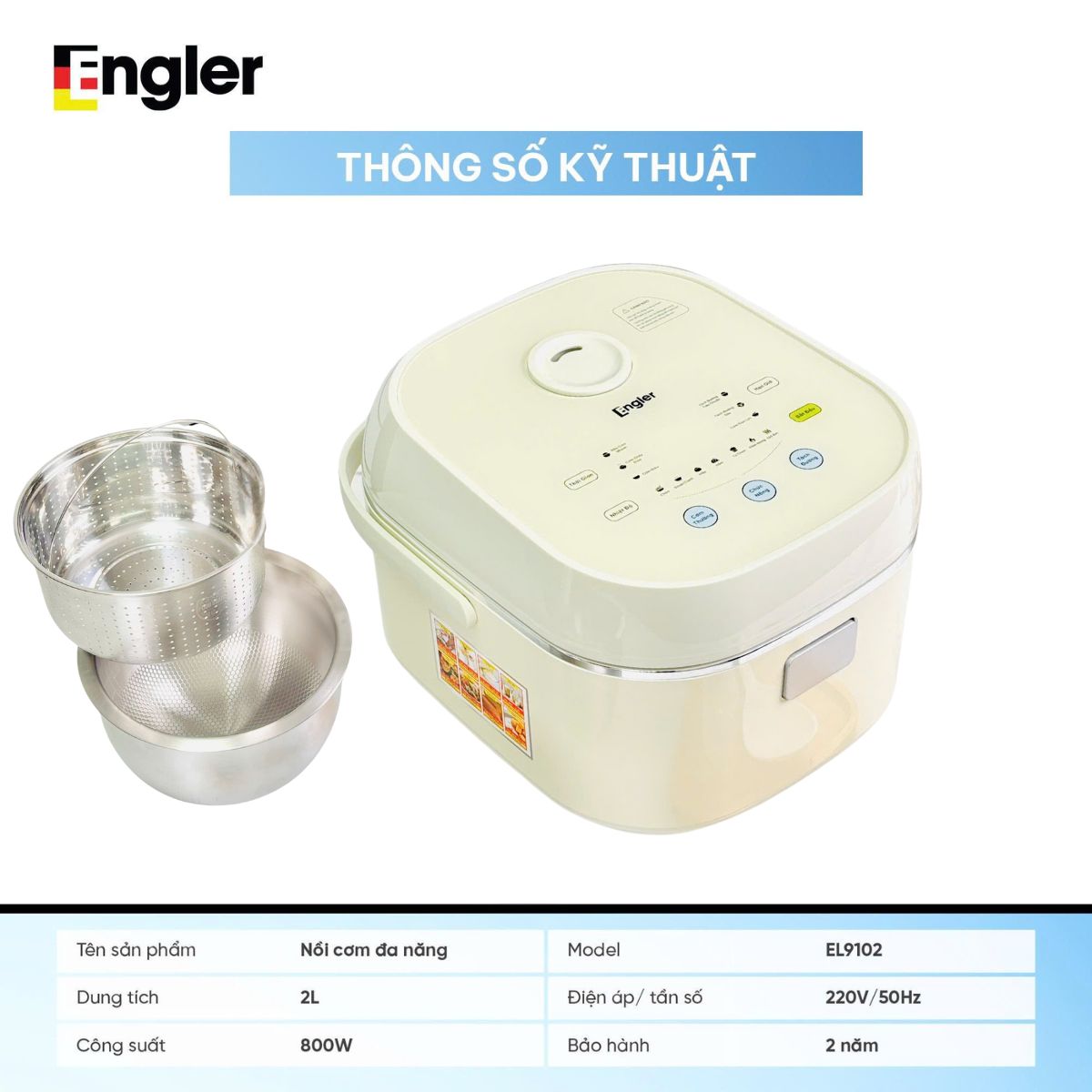 Nồi cơm tách đường ENGLER EL9102 dung tích 2L công suất 800w điều