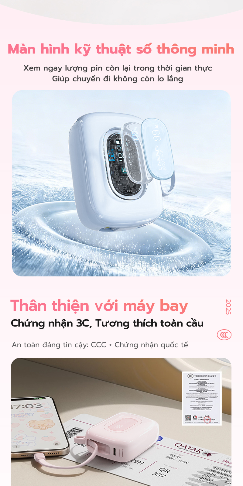【CCC】Pin sạc dự phòng 10000mah Uneed 3-in-1, Sạc nhanh PD 22.5W type-c ...