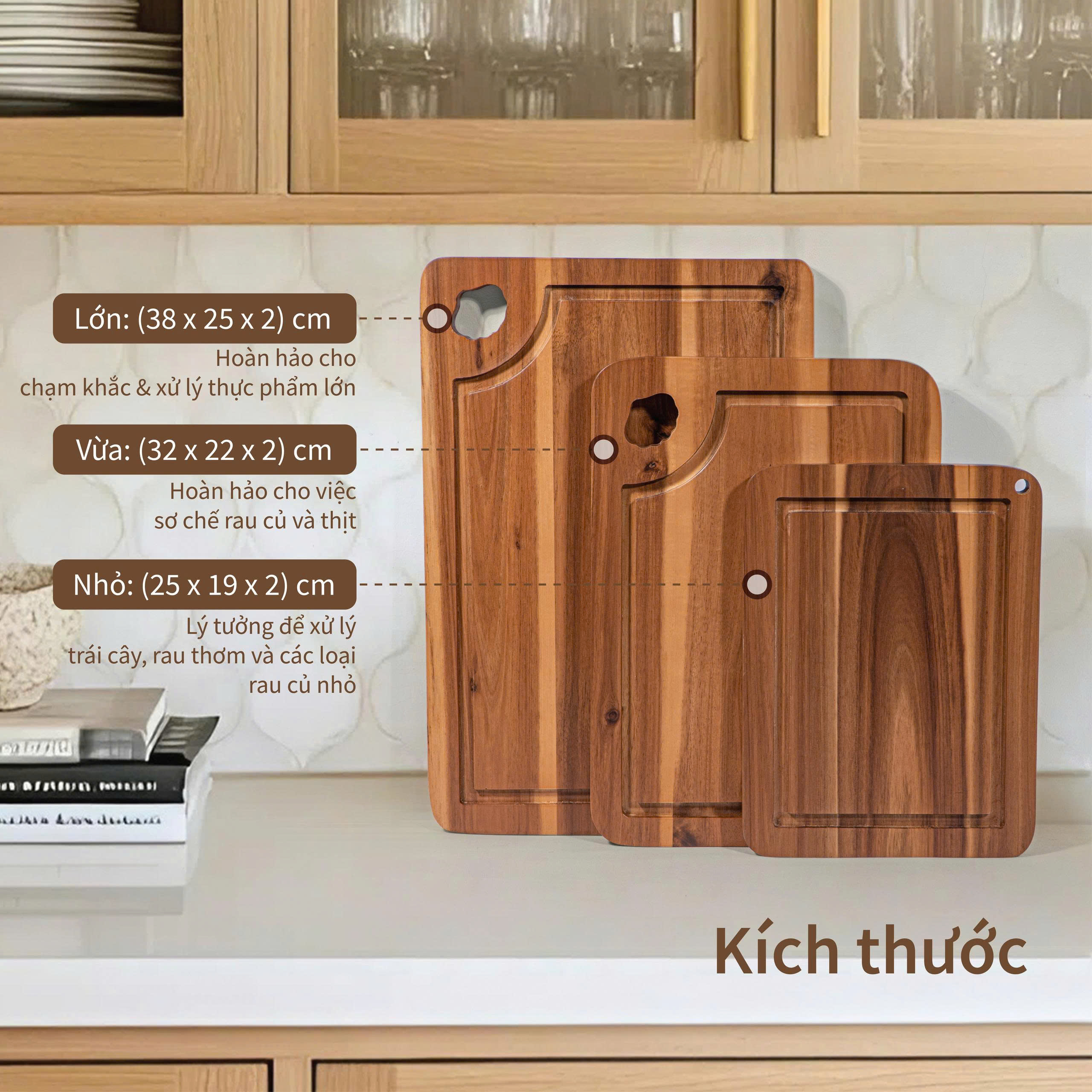 Combo 3 thớt gỗ tràm Solna cao cấp, an toàn sức khỏe Made4home