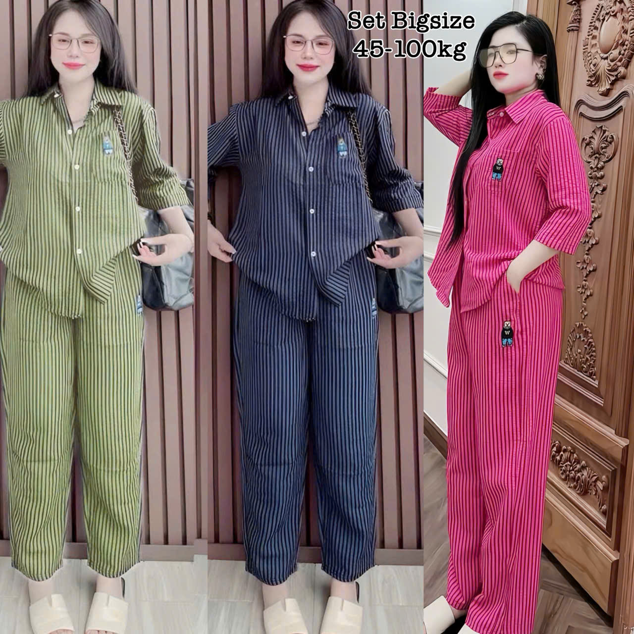Set Bộ Đồ Bigsize Dài Tay Lửng Vải Sọc Hot Trend 2025 Form Rộng Thêu ...