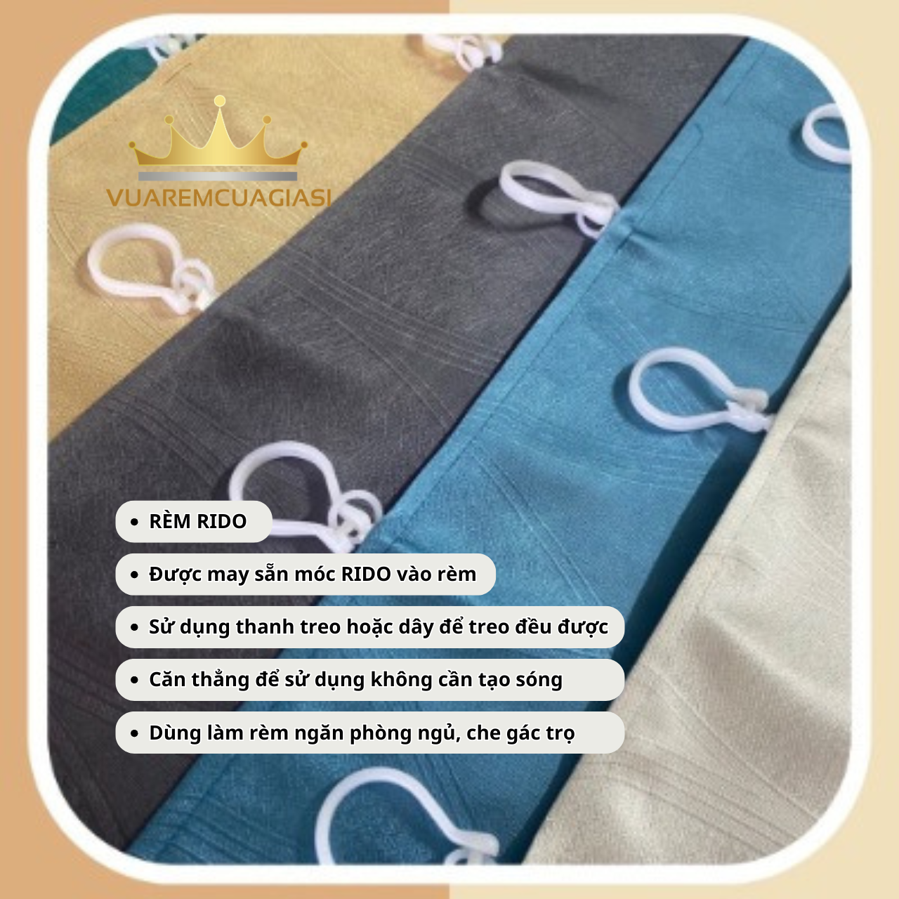Rèm cửa sổ chính màu xanh dương may đục lỗ, rido, dán tường phù hợp ...