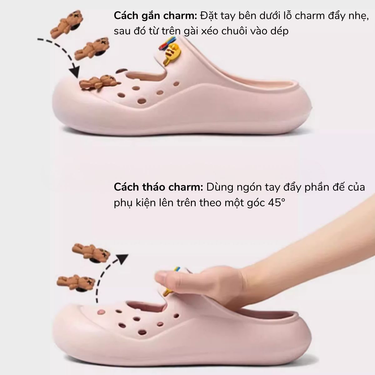 Bộ 10 Sticker, Charm 3D chủ đề Gấu caro Br DIY Mayto gắn Dép Sục, Cá ...