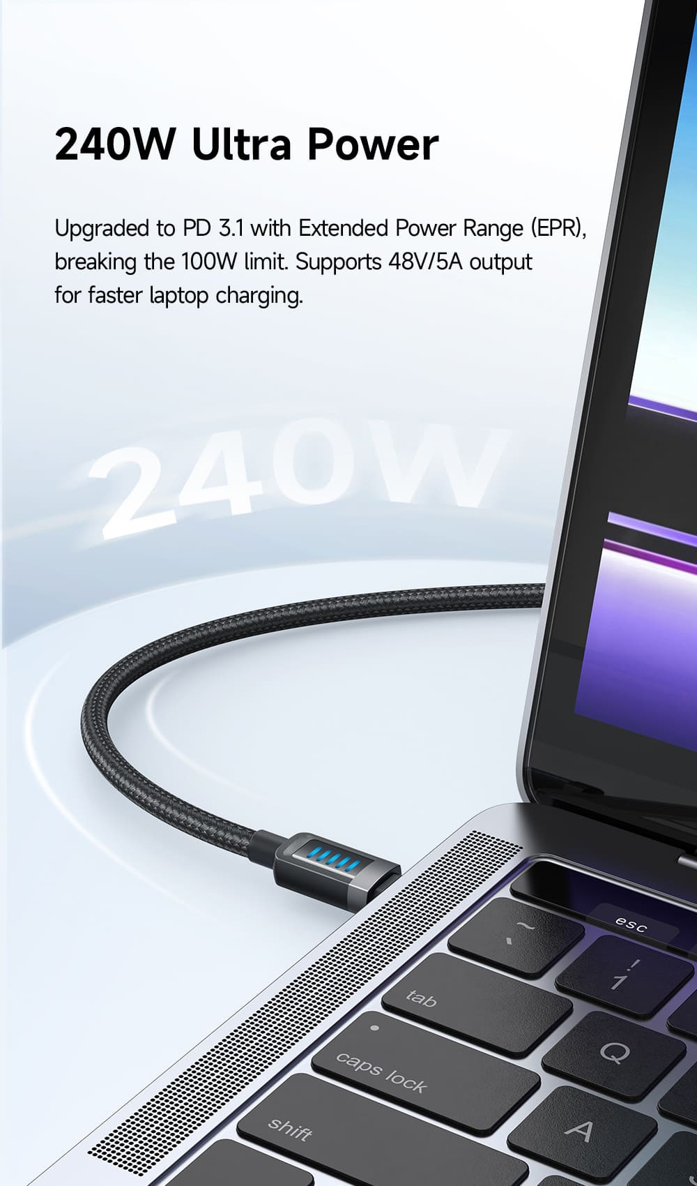Công suất sạc nhanh 240W PD 3.1 hỗ trợ laptop gaming