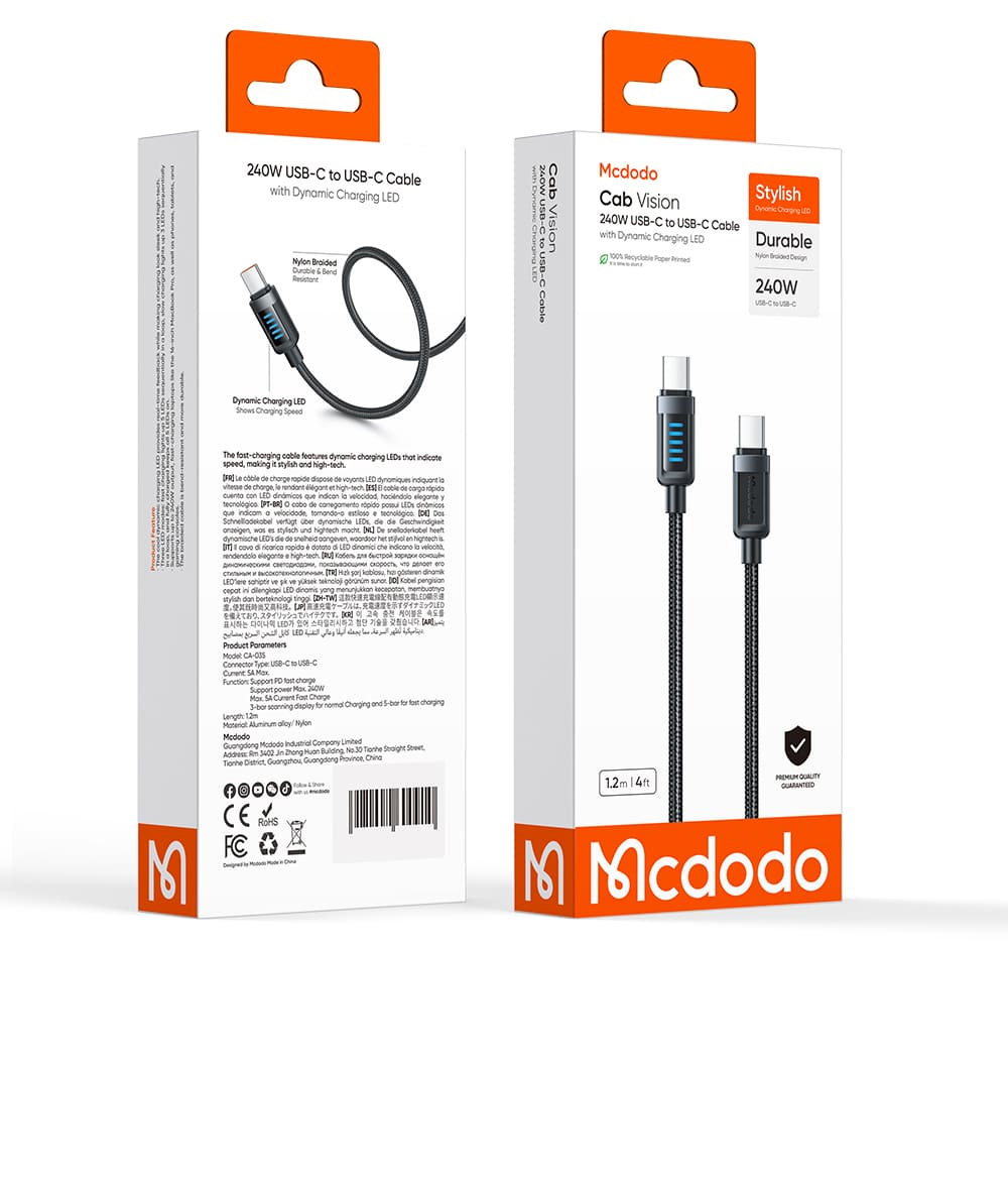 Cáp sạc Mcdodo 240W tương thích nhiều thiết bị laptop và điện thoại