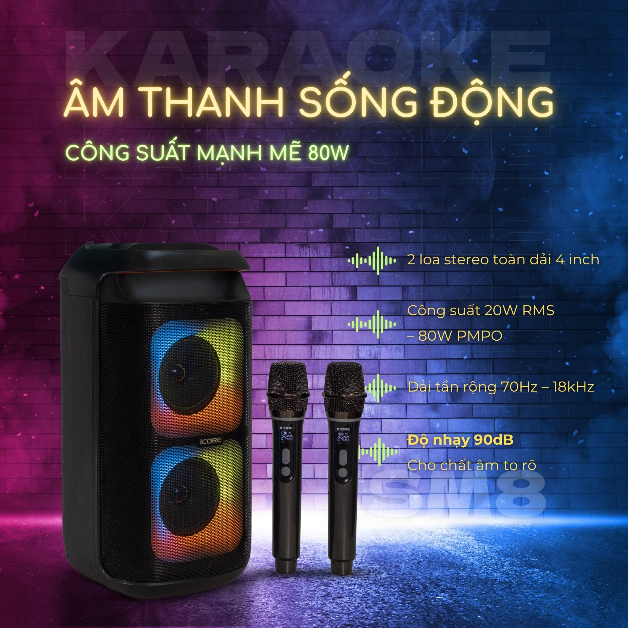 Bộ Loa Karaoke iCore ISM8 Kèm 2 Micro Bluetooth – Âm Thanh Cực Đỉnh ...