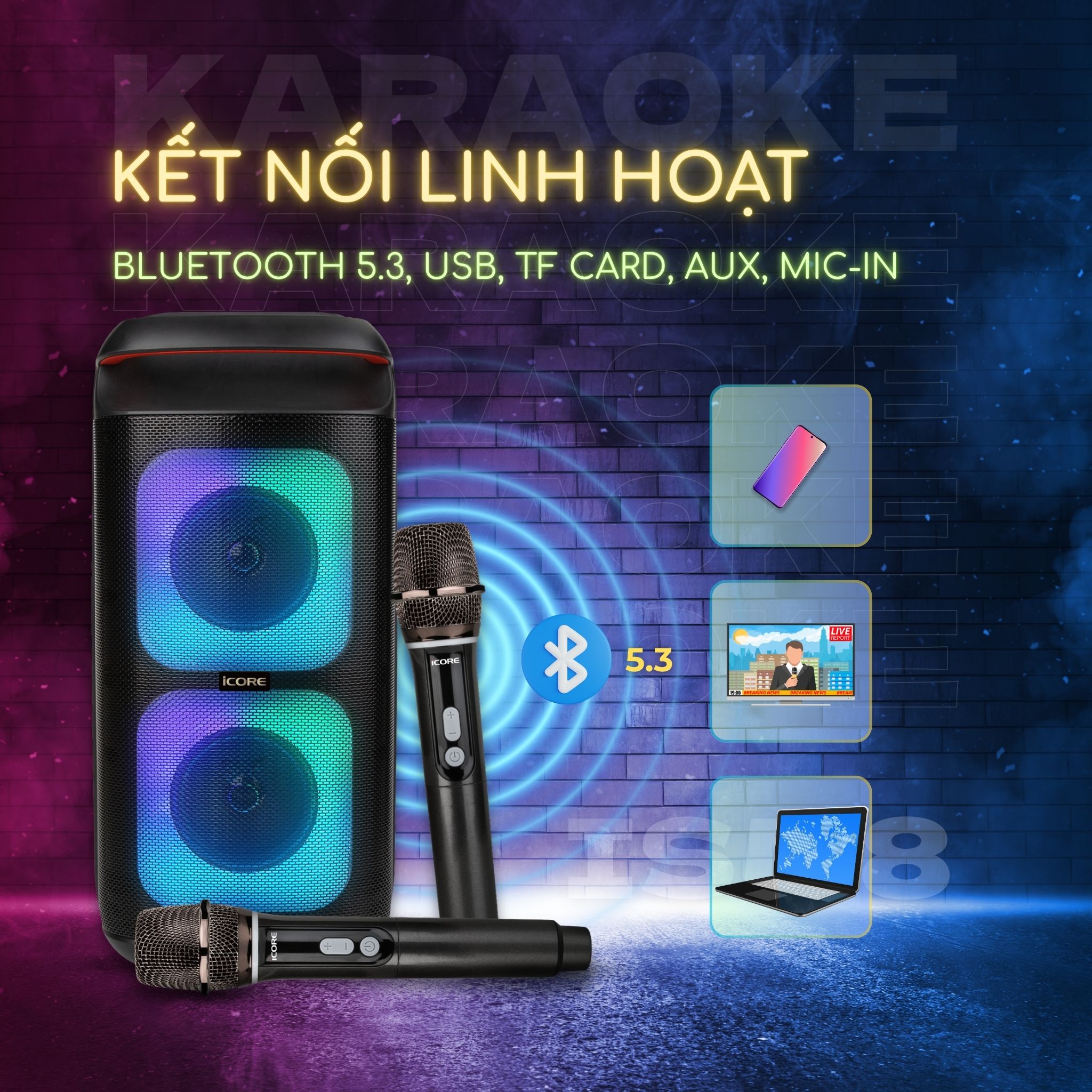 Bộ Loa Karaoke iCore ISM8 Kèm 2 Micro Bluetooth – Âm Thanh Cực Đỉnh ...