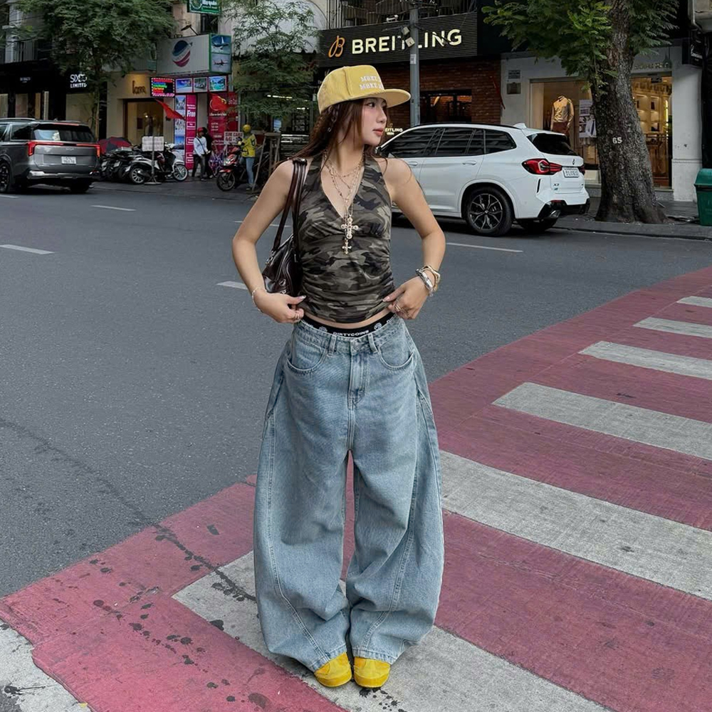 Quần Jean Nam Nữ Ống Rộng Cong From Rộng Wash Màu Retro Unisex Phong Cách Streetwear LC LUCY MALL