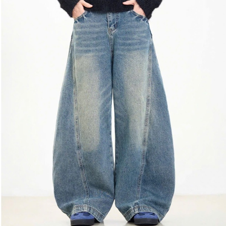 Quần Jean Nam Nữ Ống Rộng Cong From Rộng Wash Màu Retro Unisex Phong Cách Streetwear LC LUCY MALL