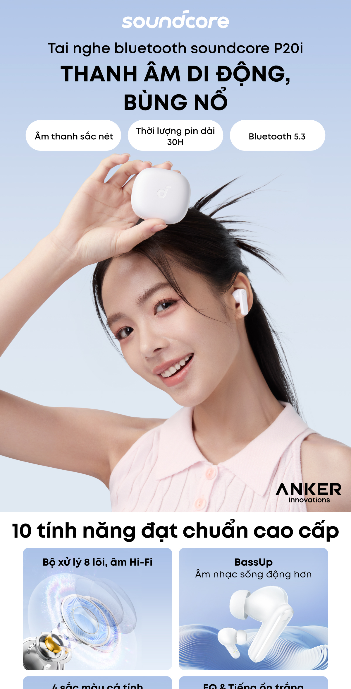 Tai nghe bluetooth Anker Soundcore R50i TWS thiết kế nhỏ gọn thời trang