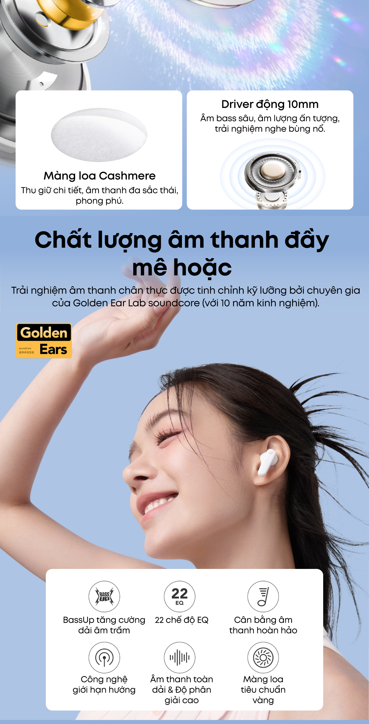 Thời lượng pin tai nghe không dây Soundcore R50i lên tới 30 giờ