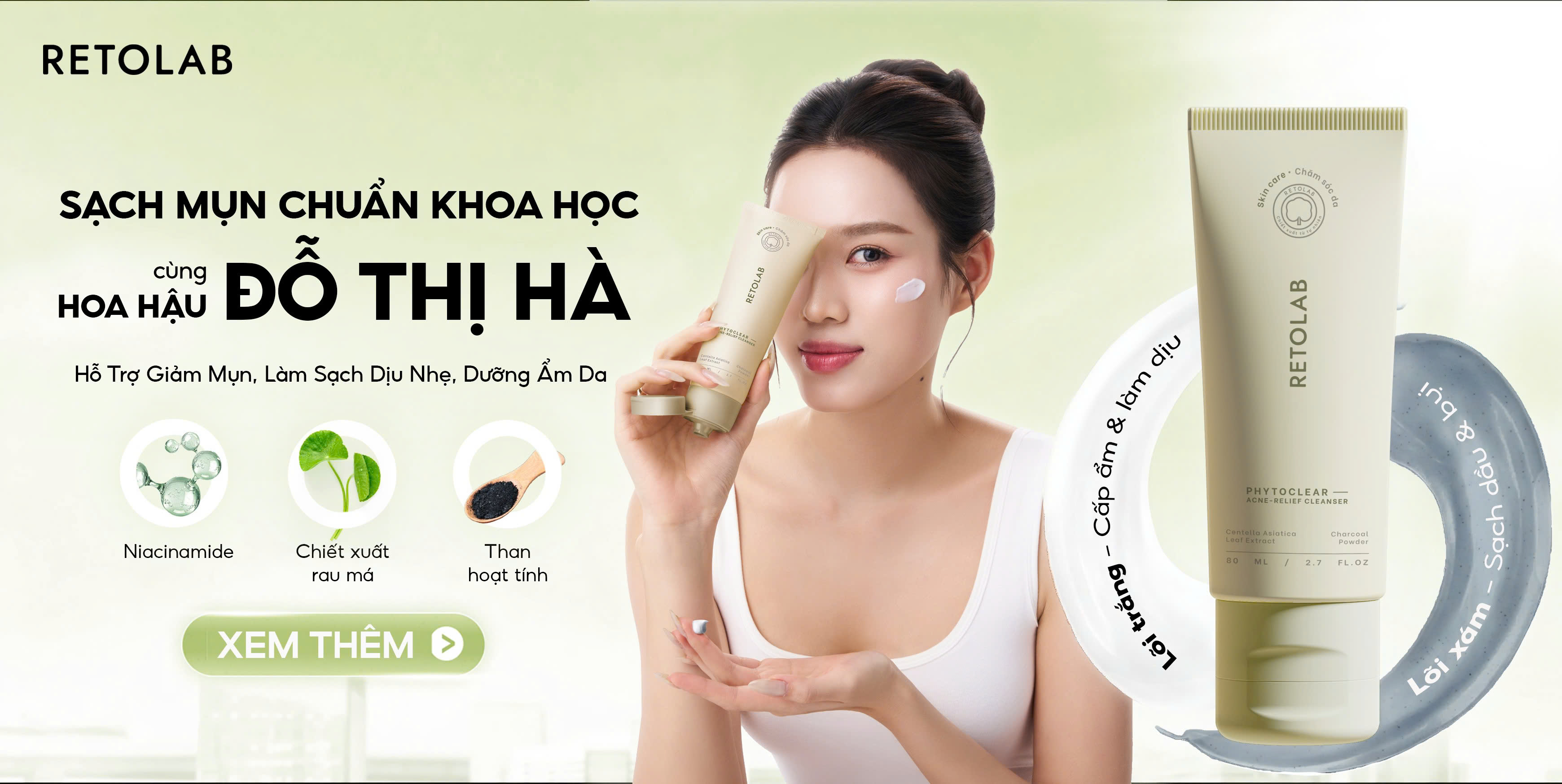 Sữa rửa mặt Retolab Phytoclear 80g hỗ trợ giảm mụn, làm sạch dịu nhẹ và dưỡng ẩm da