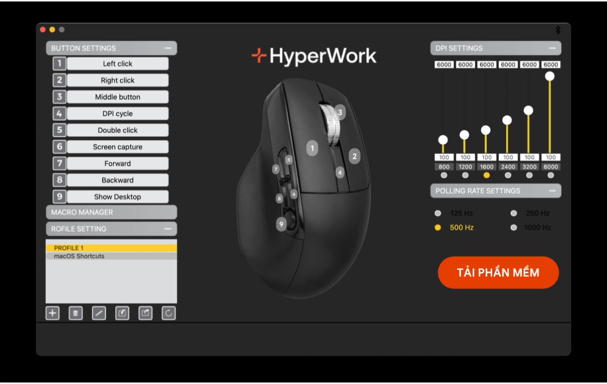 Chuột không dây HyperWork Macro MS02 (Thiết kế công thái học, Tích hợp ...