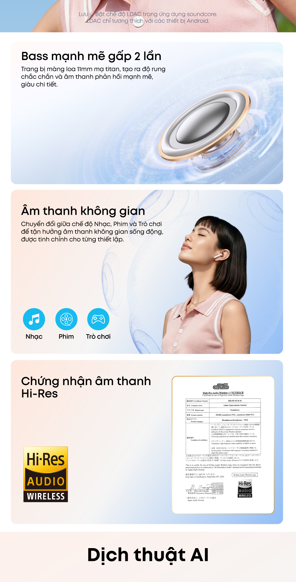 Tính năng dịch thuật AI trên tai nghe bluetooth SOUNDCORE R60i NC