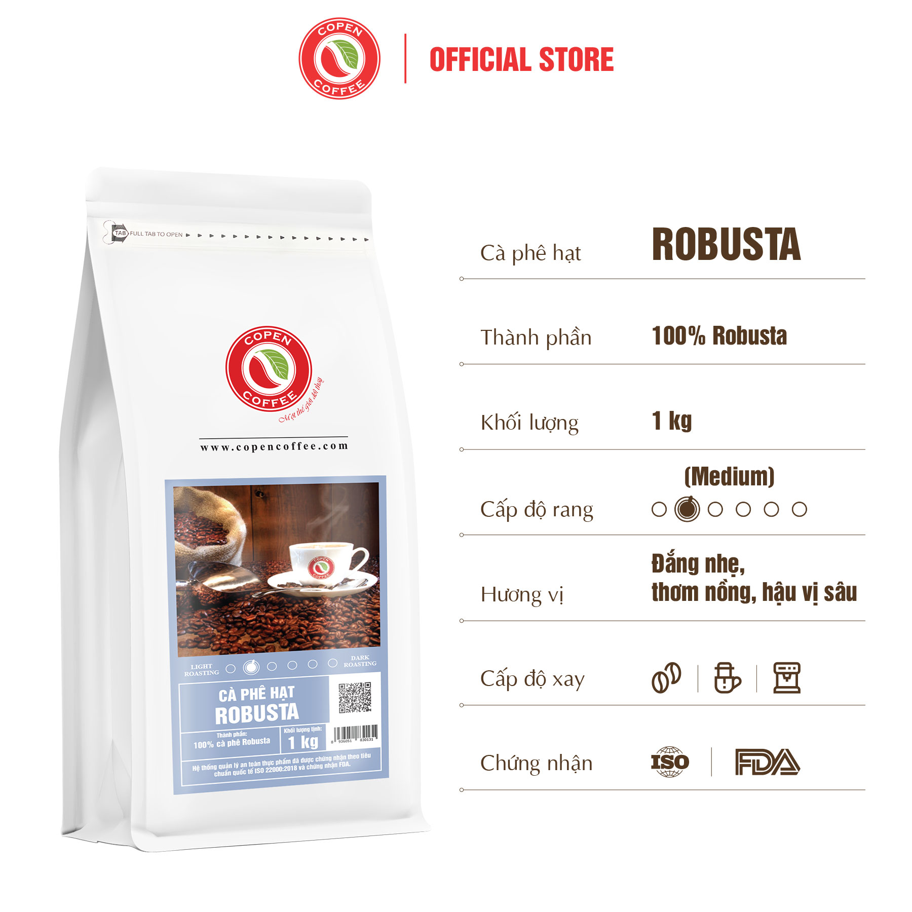 Cà phê hạt Robusta gói 1kg (Q) - Rang mộc - Đắng nhẹ, thơm nồng - Pha máy/ pha phin - Copen Coffee | Shopee Việt Nam