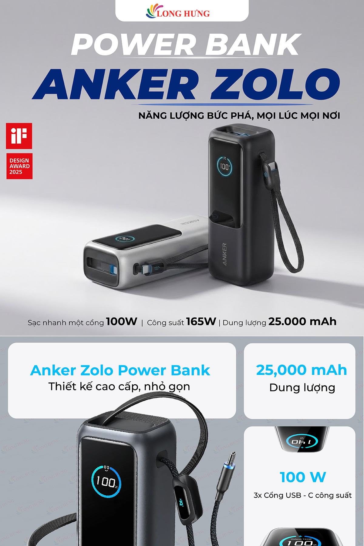 Sạc dự phòng Anker Zolo Power Bank High-Power Multi Device USB-C 165W ...