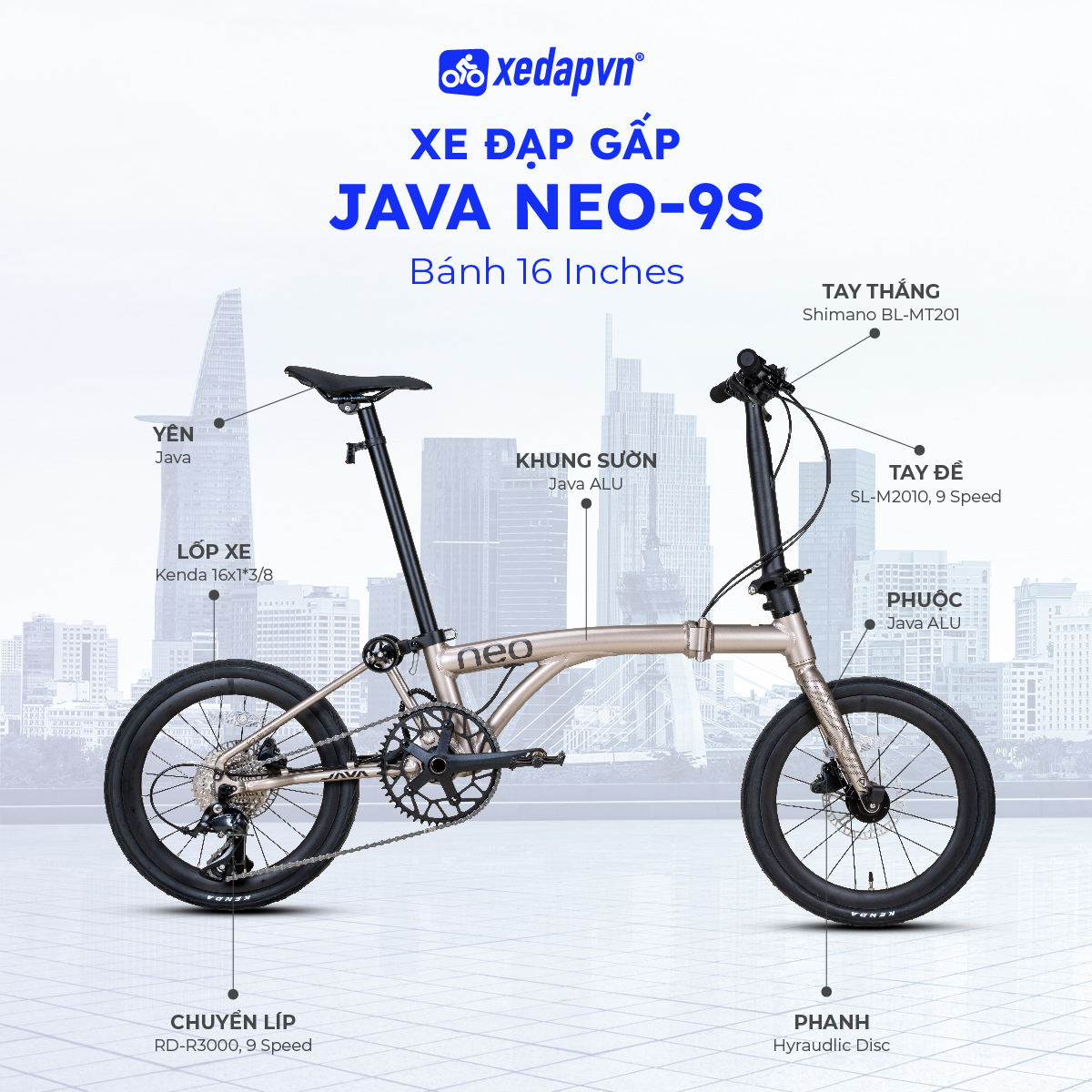 Xe Đạp Gấp FOLDING JAVA Neo-9S – Bánh 16 Inch, Phanh Đĩa, 9 Tốc Độ ...