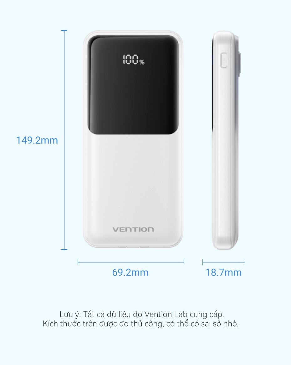 Sạc Dự Phòng Vention 20000mAh Sạc Nhanh 22.5W Tích Hợp Cáp Type-C Và Light Cho Điện Thoại, Tai Nghe – ảnh mô tả chi tiết 9