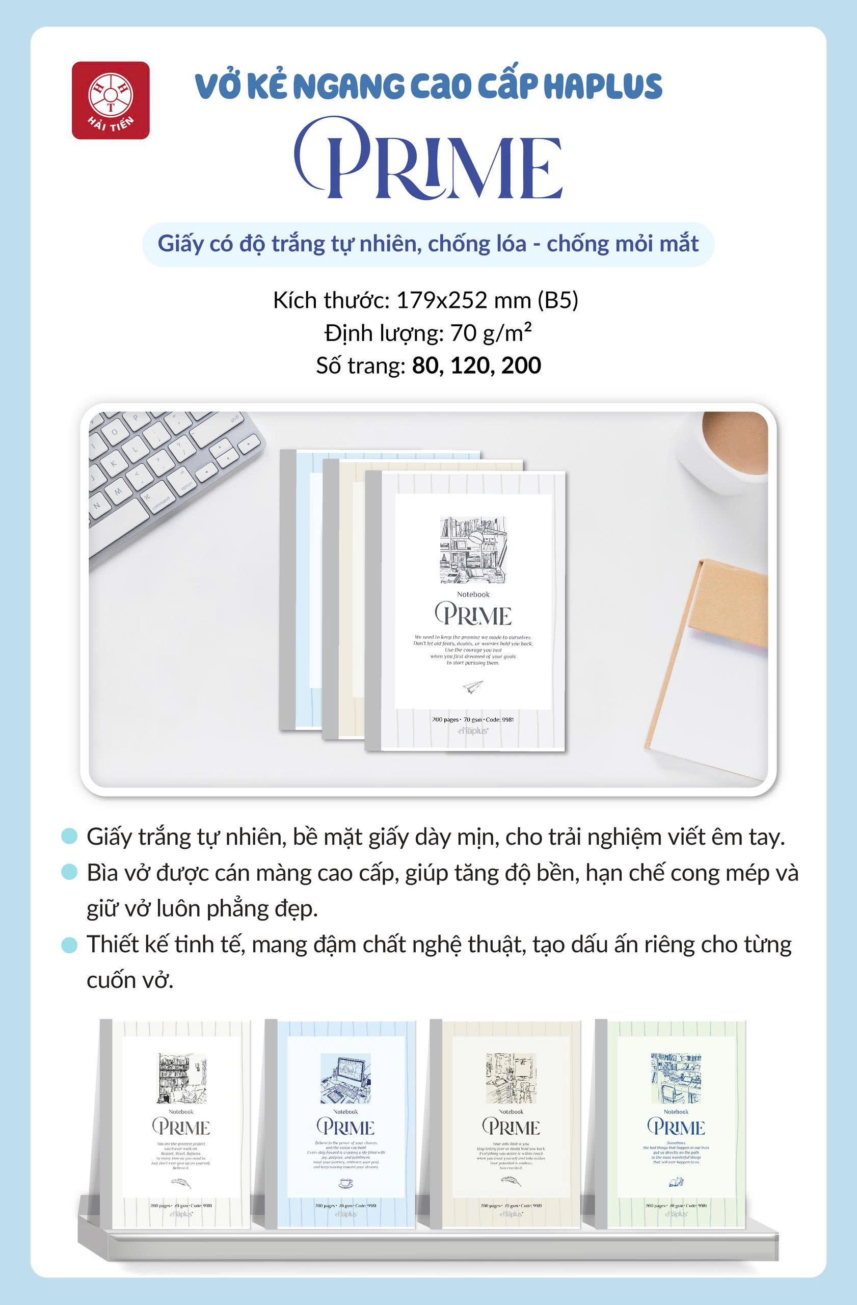 HẢI TIẾN Vở kẻ ngang Haplus - Prime (80, 120, 200 trang) - Giấy độ ...