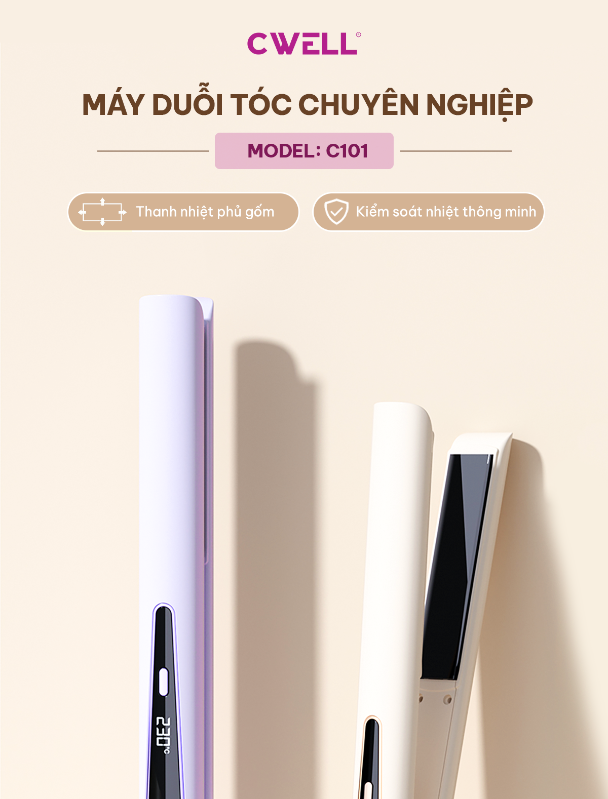 Máy duỗi tóc ép thẳng CWELL C101, tích hợp uốn duỗi tiện lợi, 5 mức ...