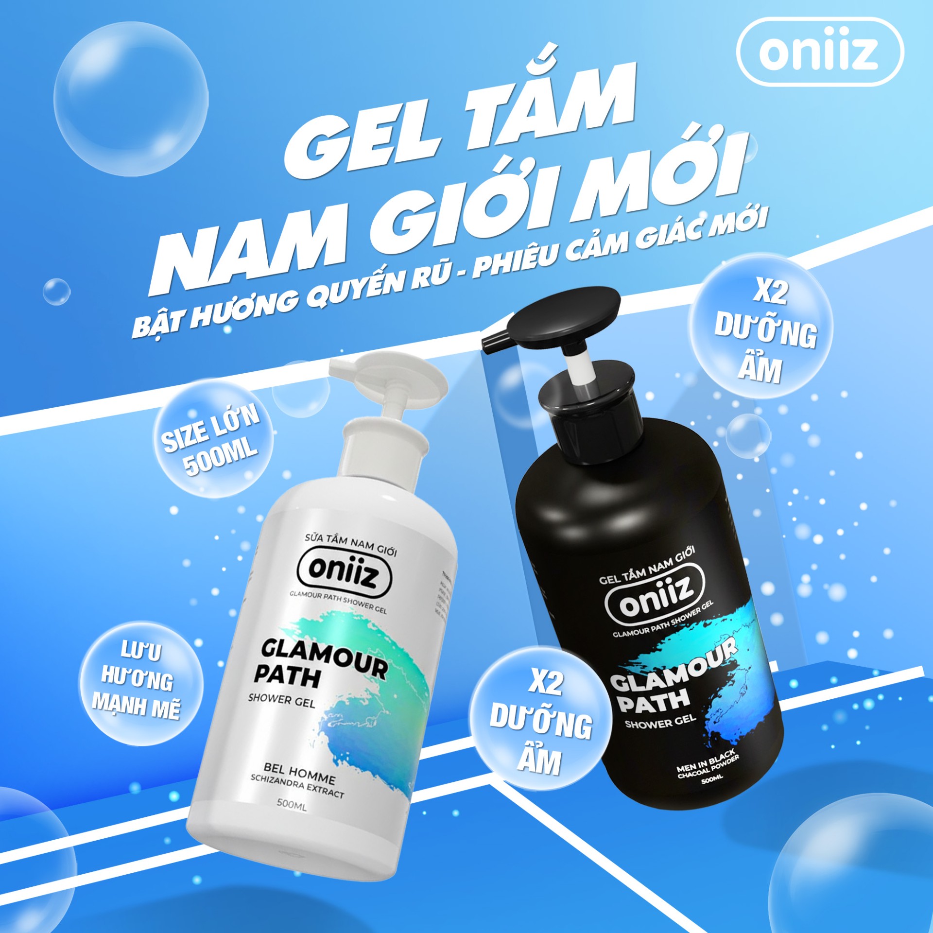 Combo Chín Chắn Oniiz - Sữa tắm hương nước hoa hiện đại 500ml, Dầu gội nam tính mới ZeroG 330ml,Tặng Box đựng cao cấp