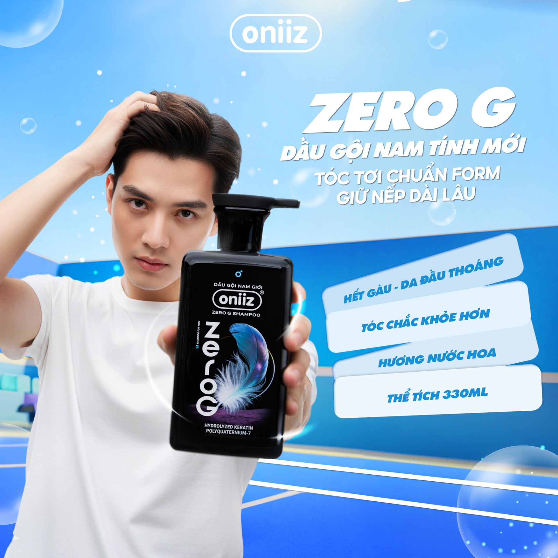 Combo Chín Chắn Oniiz - Sữa tắm hương nước hoa hiện đại 500ml, Dầu gội nam tính mới ZeroG 330ml,Tặng Box đựng cao cấp