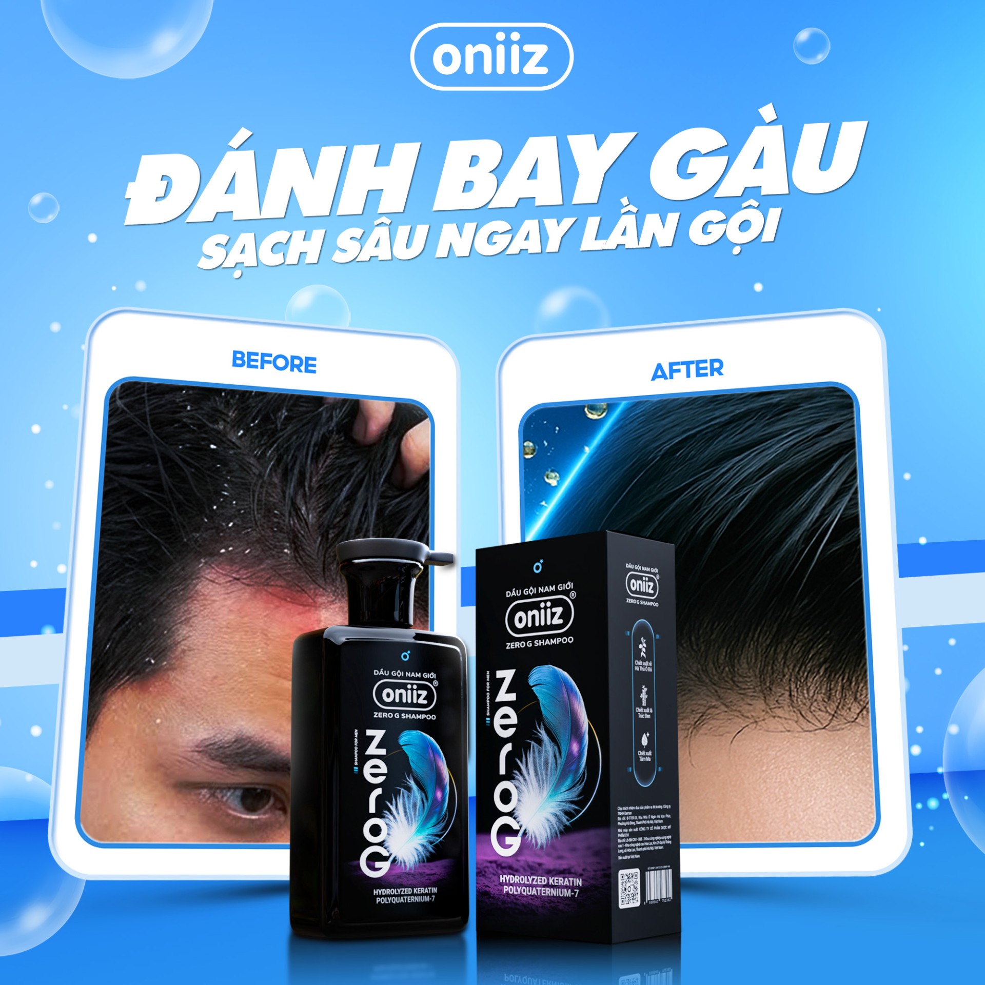 Combo Chín Chắn Oniiz - Sữa tắm hương nước hoa hiện đại 500ml, Dầu gội nam tính mới ZeroG 330ml,Tặng Box đựng cao cấp
