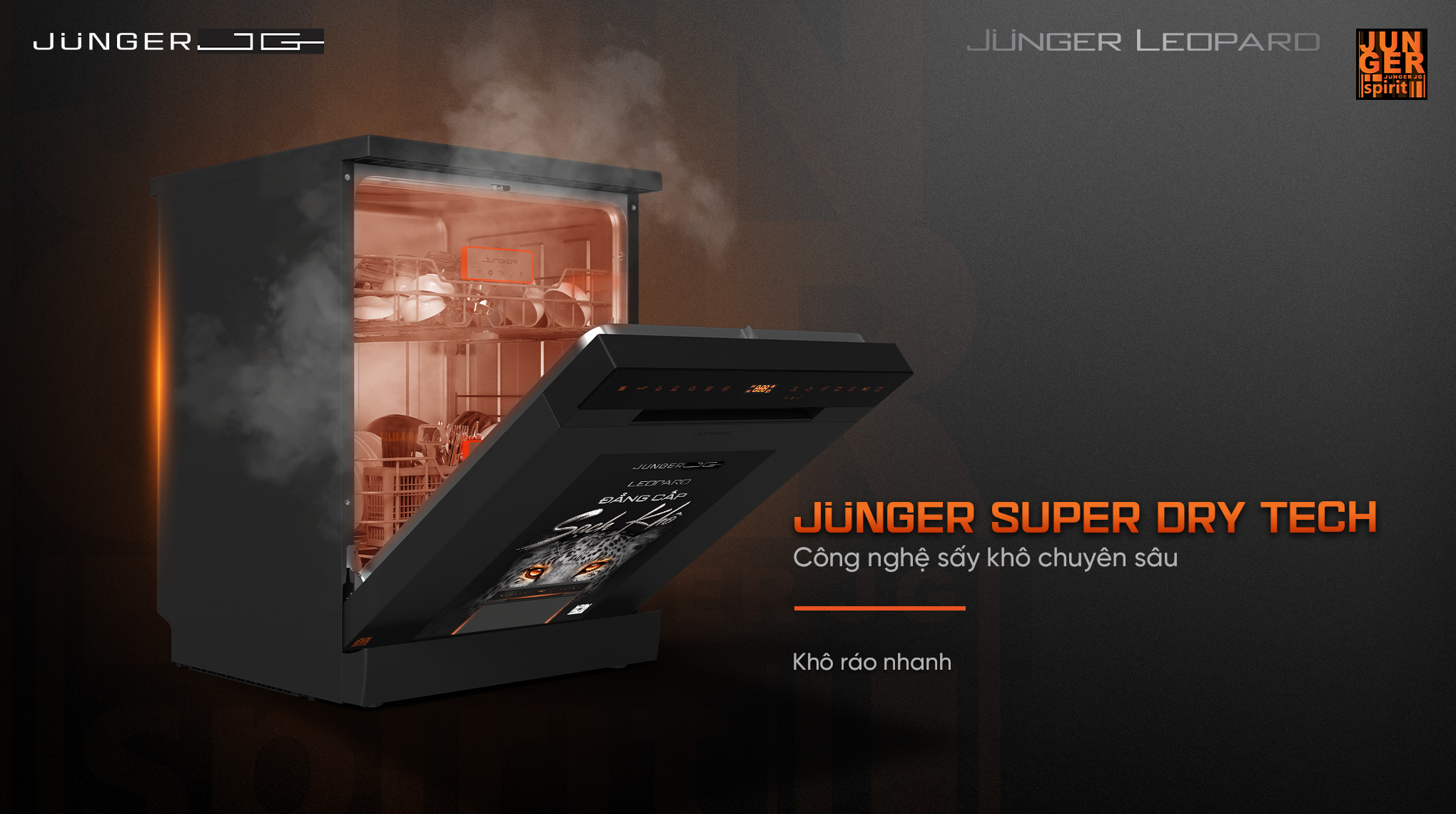 Máy rửa bát Junger JG Leopard DWJ-143: 15 bộ, Công nghệ AI, Khử Khuẩn UV
