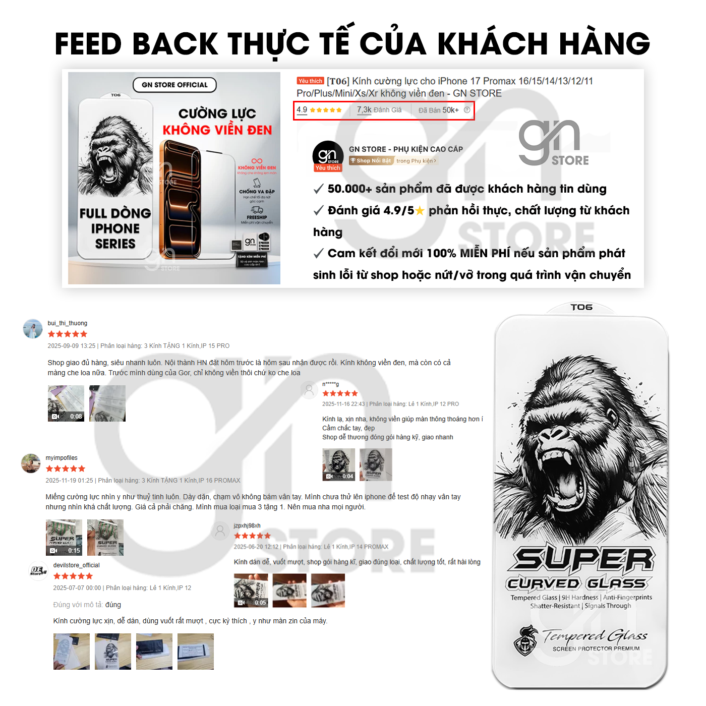[𝐓𝟎𝟔] Kính cường lực không viền cho iPhone 18 Promax, 17 Promax 16/15/14/13/12/11 Pro/Plus/Promax full màn - GN STORE – ảnh mô tả chi tiết 1